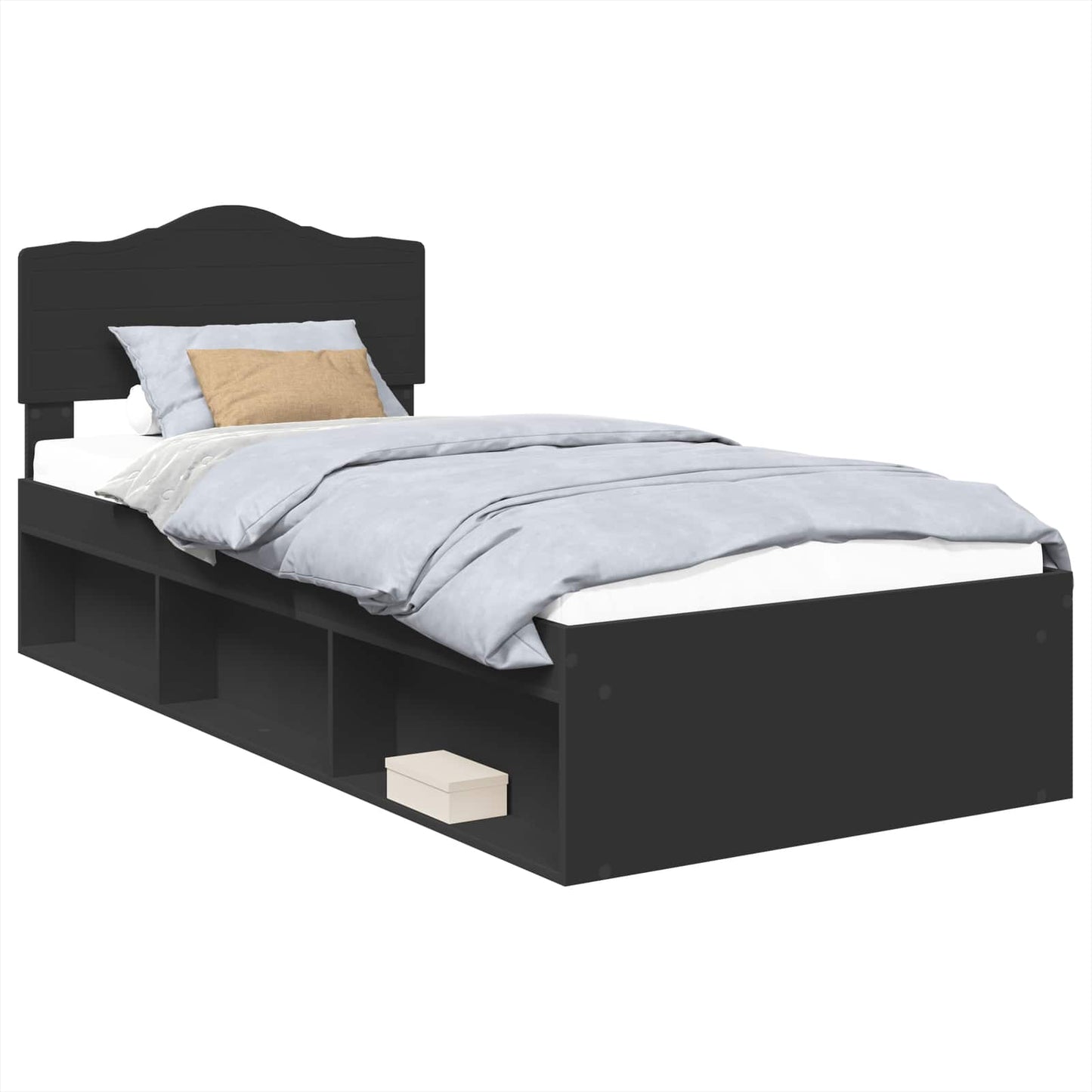 Sengestamme med hodegjerde Svart 75 x 190 cm Massiv furu