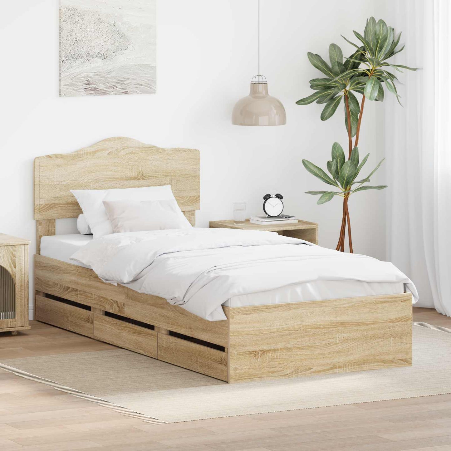 Sengestamme med skuff Sonoma eik 90 x 200 cm Ingeniørtre