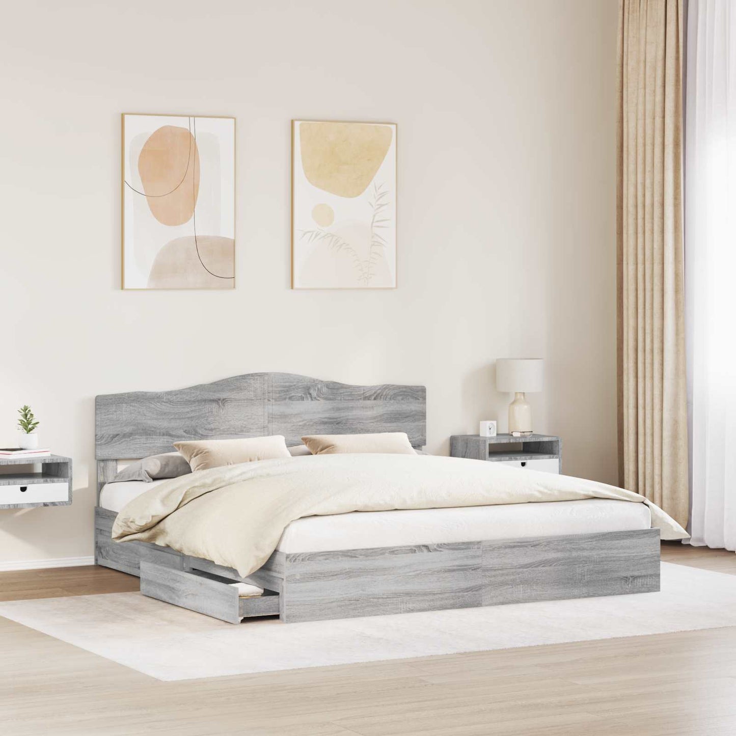 Seng med Oppbevaring Grå Sonoma 200 x 200 cm Konstruert tre