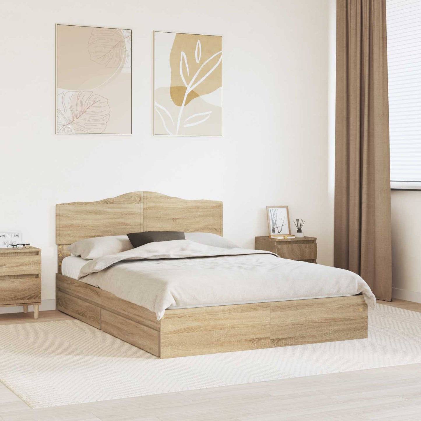 Seng med Oppbevaring Sonoma eik 160 x 200 cm Konstruert tre