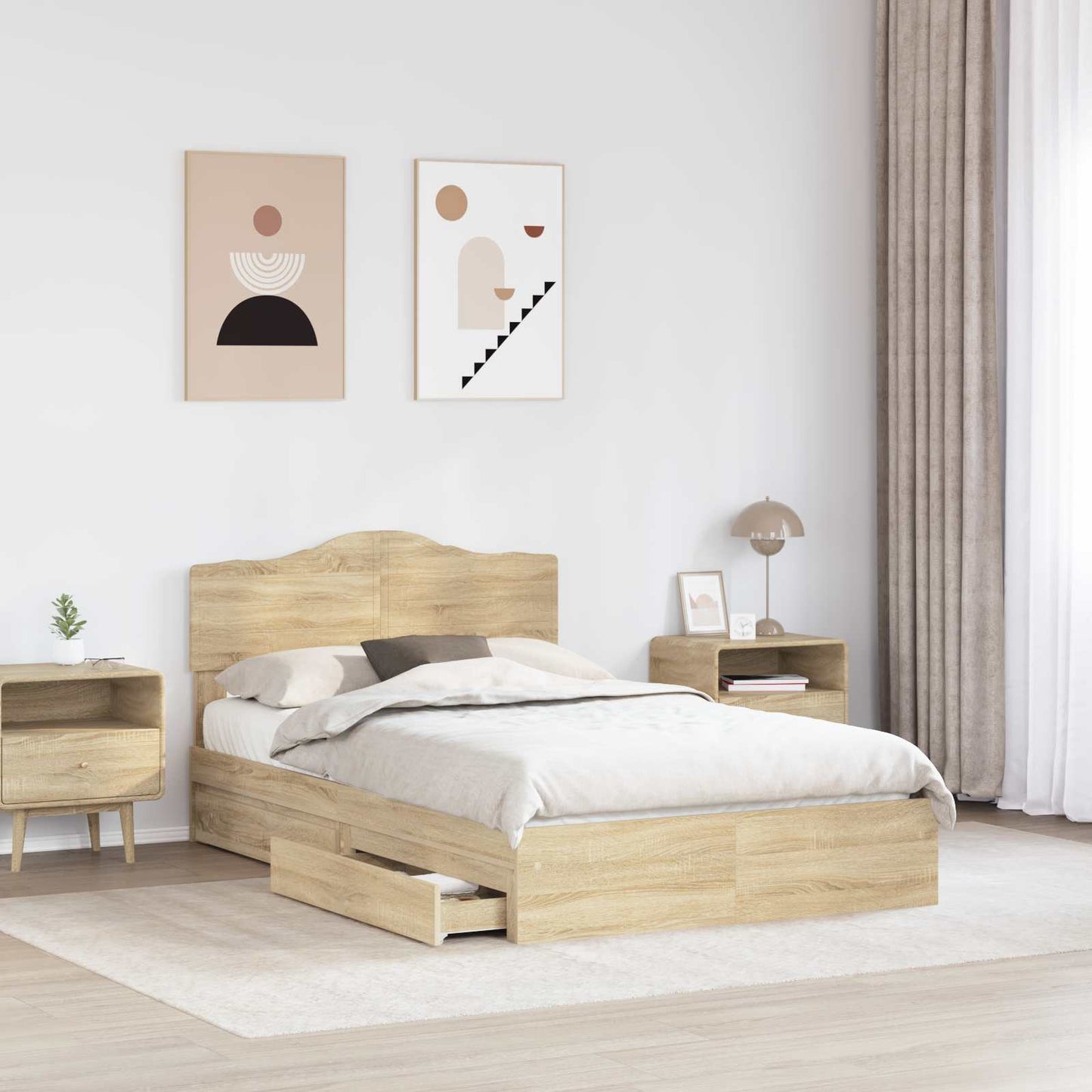 Seng med Oppbevaring Sonoma eik 135 x 190 cm Konstruert tre