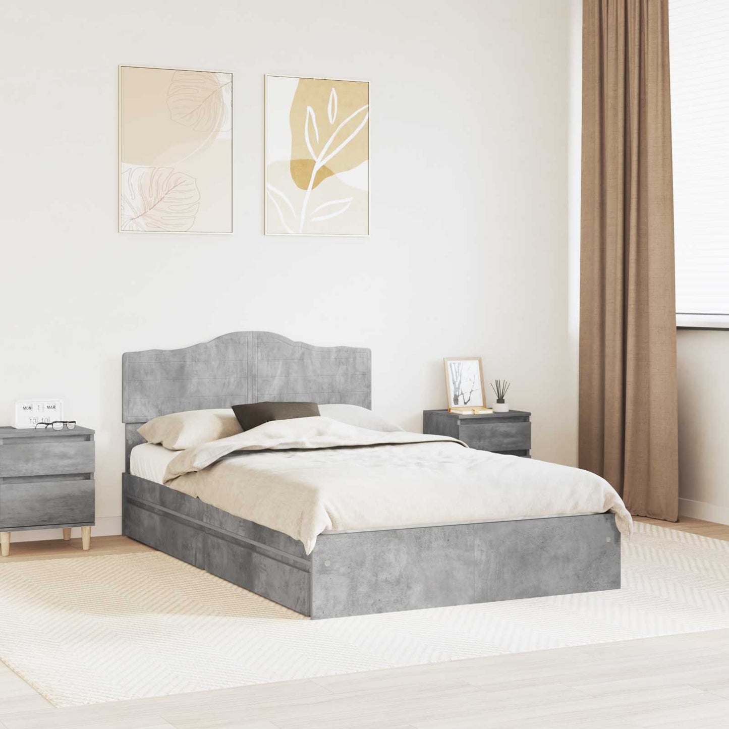 Seng med Oppbevaring Betonggrå 135 x 190 cm Konstruert tre