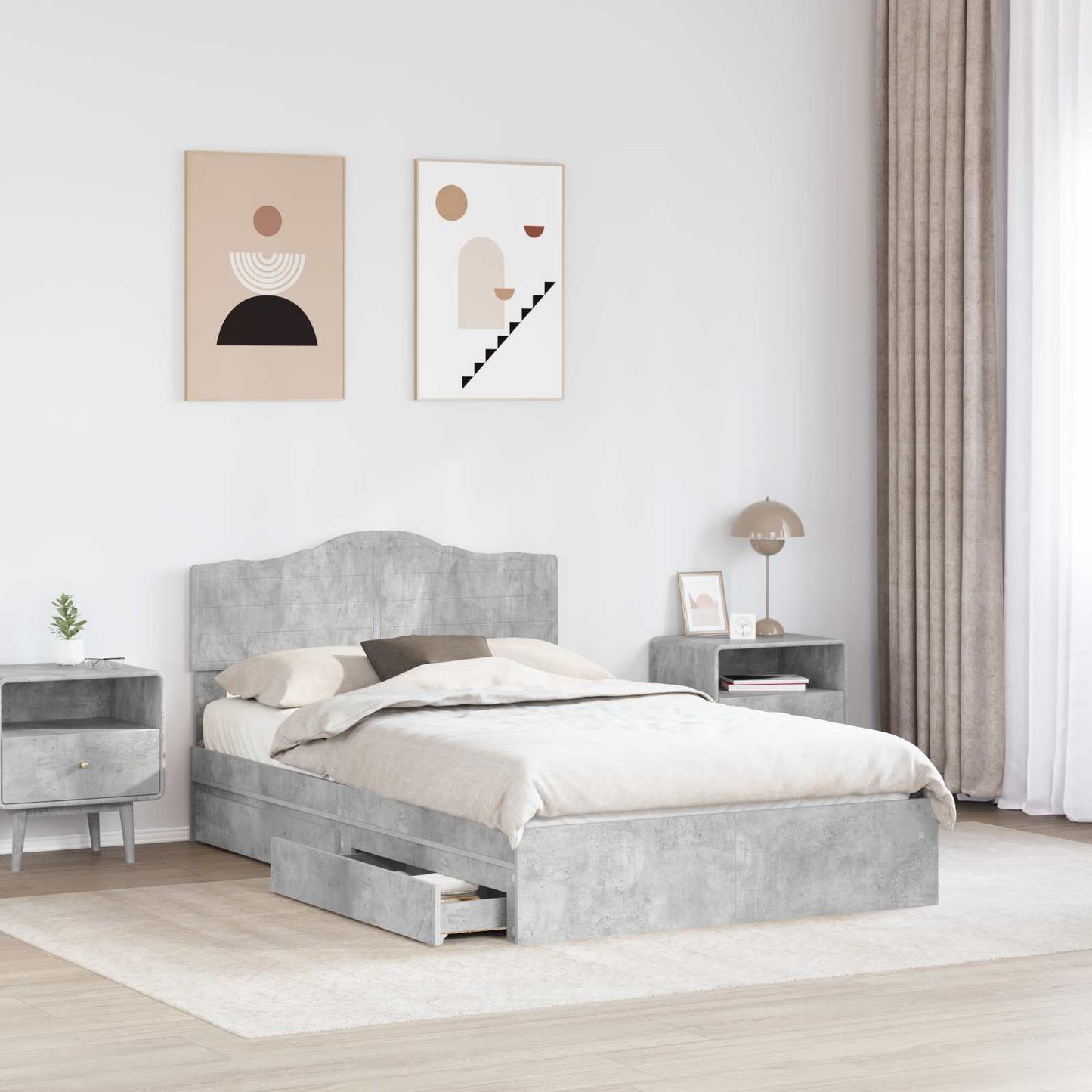 Seng med Oppbevaring Betonggrå 135 x 190 cm Konstruert tre