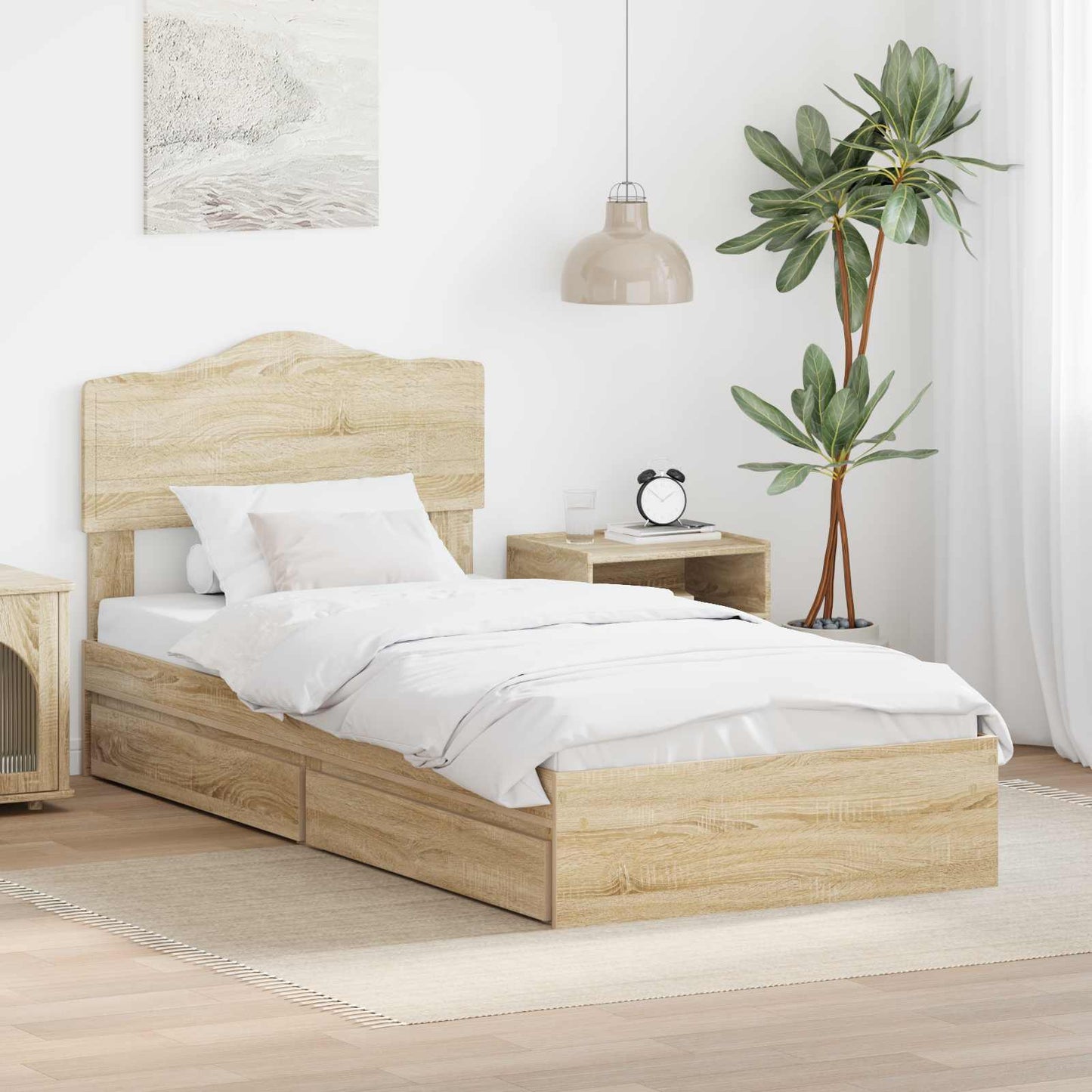 Seng med Oppbevaring Sonoma eik 90 x 190 cm Konstruert tre