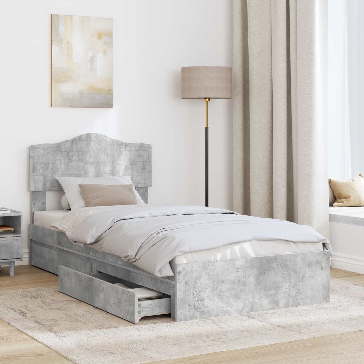 Seng med Oppbevaring Betonggrå 70 x 190 cm Konstruert tre