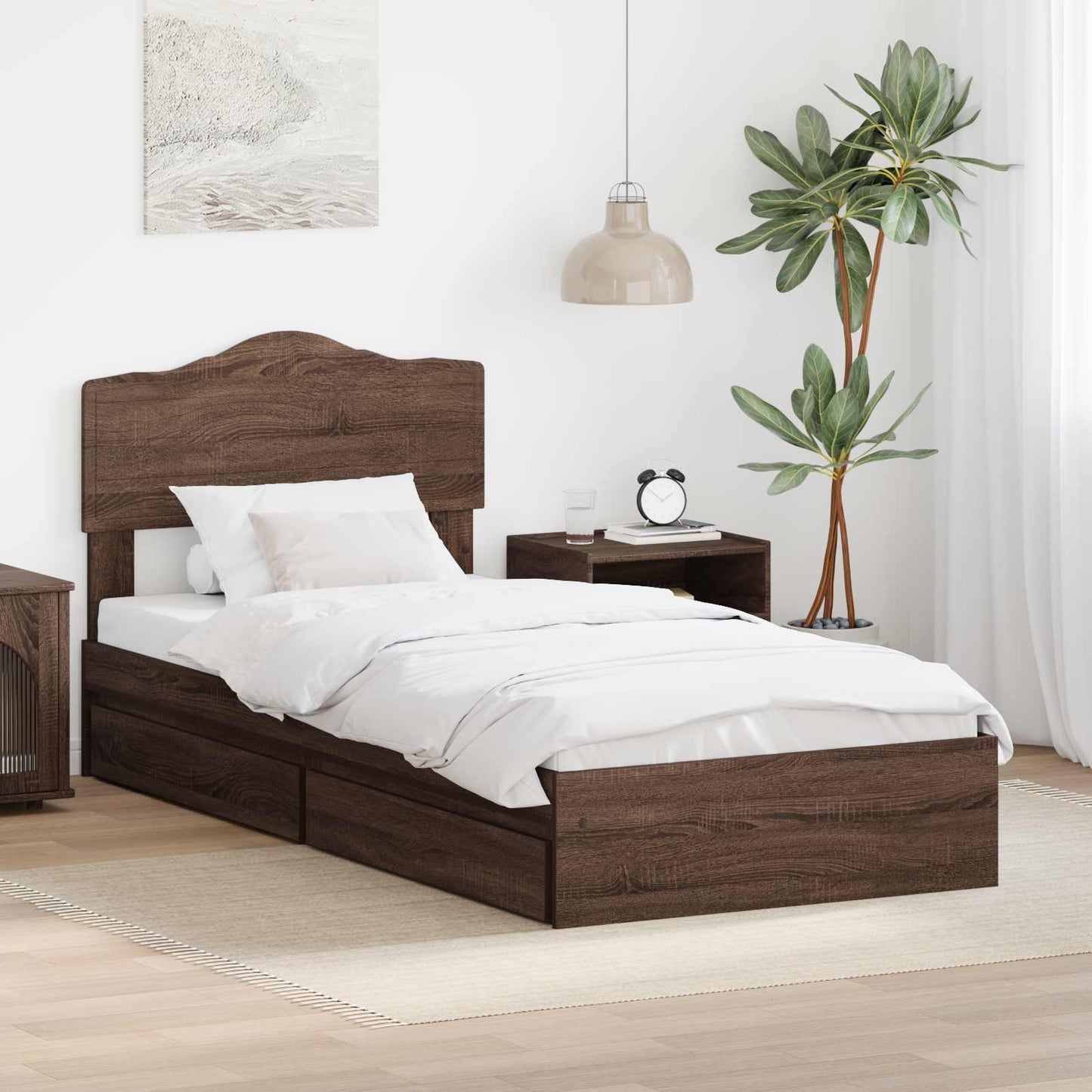 Seng med Oppbevaring Brun Eik 70 x 190 cm Konstruert tre