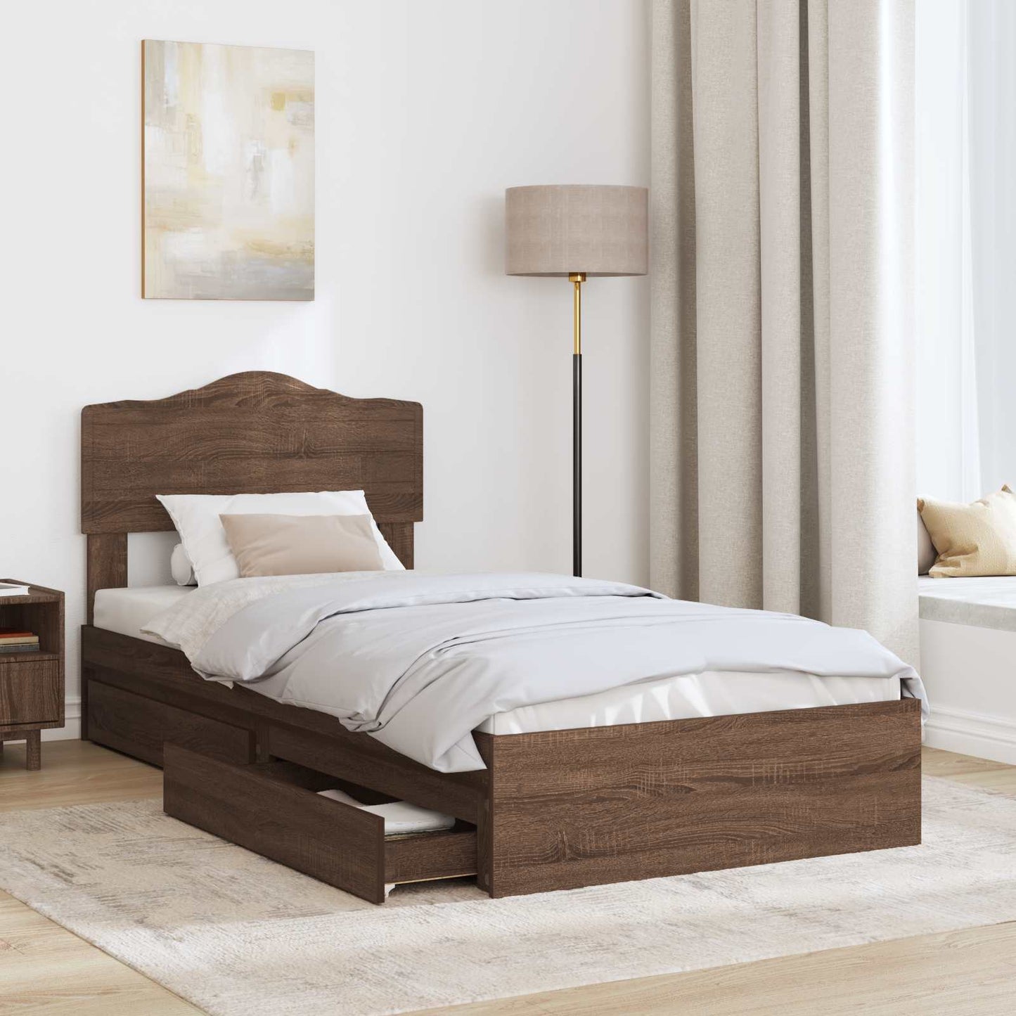 Seng med Oppbevaring Brun Eik 70 x 190 cm Konstruert tre