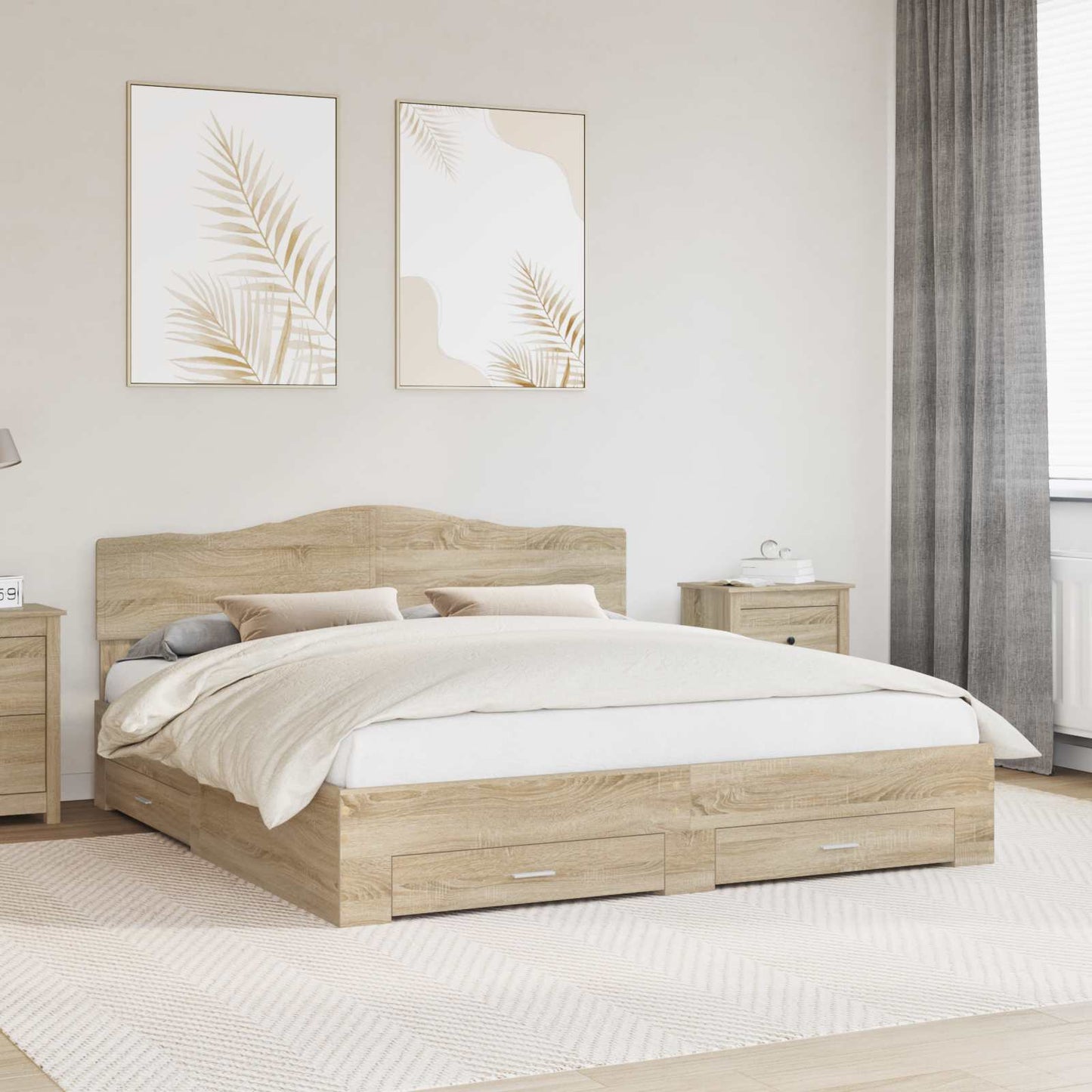 Sengestamme med skuff Sonoma eik 200 x 200 cm Konstruert tre