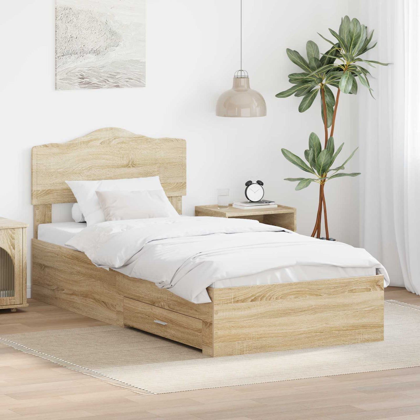 Sengestamme med skuff Sonoma eik 90 x 200 cm Konstruert tre