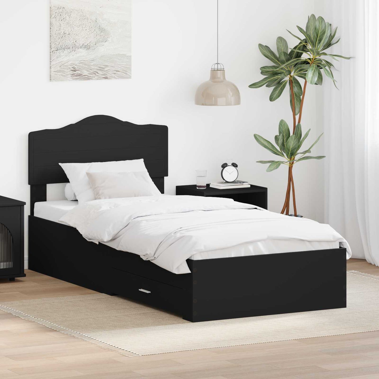 Sengestamme med hodegjerde Svart 70 x 190 cm Konstruert tre
