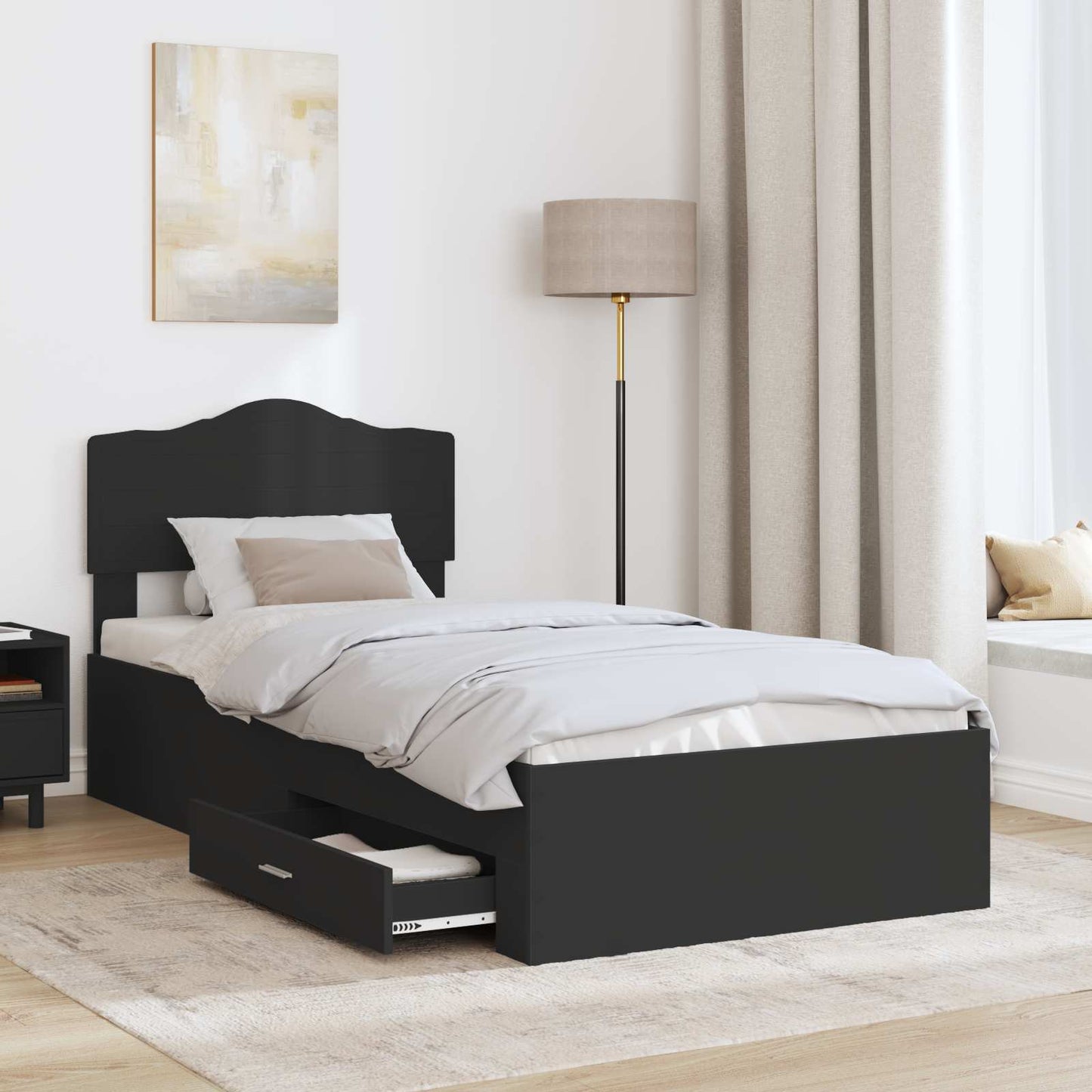 Sengestamme med hodegjerde Svart 70 x 190 cm Konstruert tre