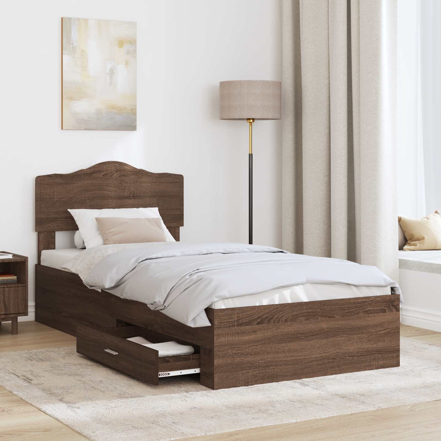 Sengestamme med hodegjerde Brun Eik 70 x 190 cm Konstruert tre