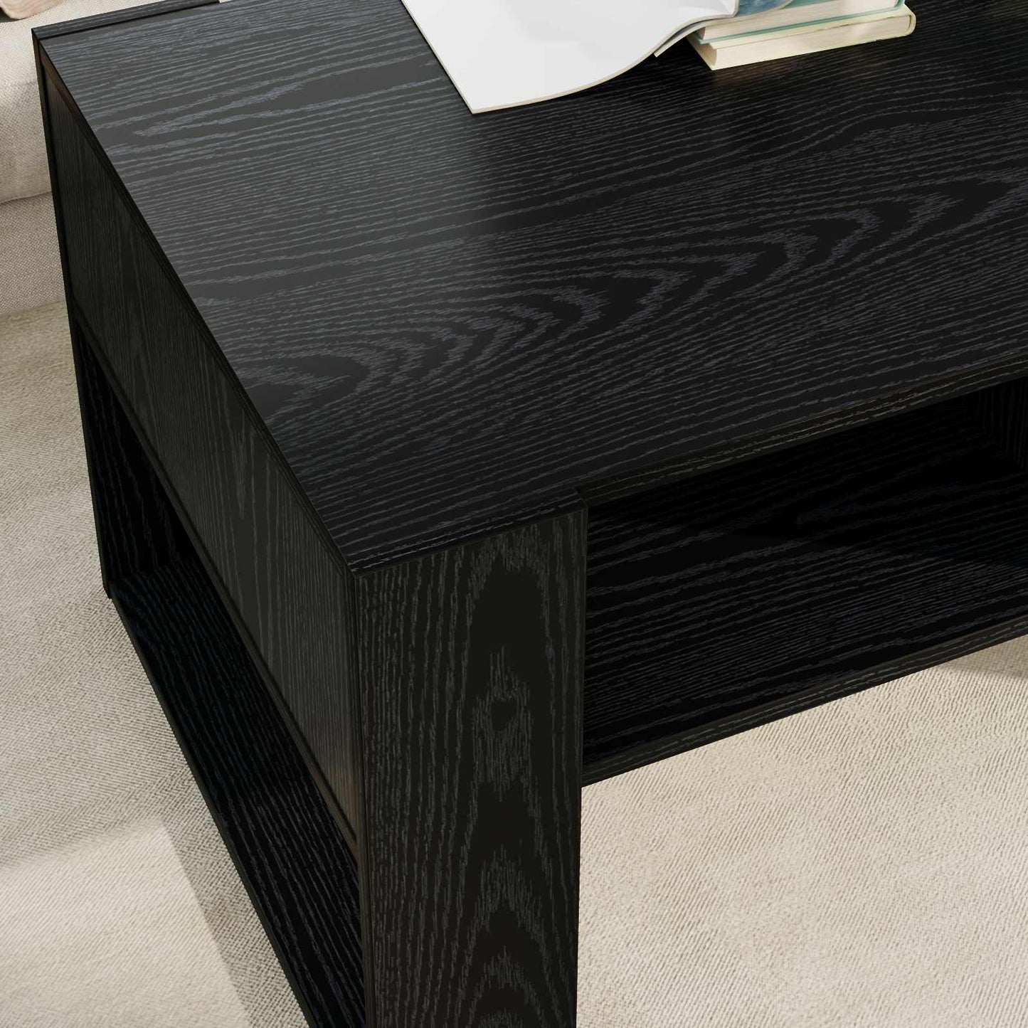 Kaffebord med lagring Svart Eik 92 x 53 x 45 cm Konstruert tre