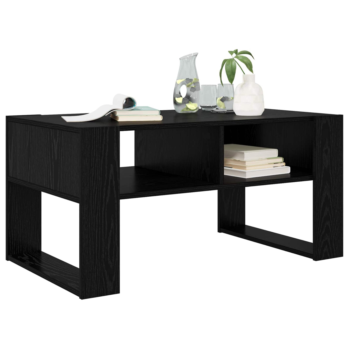 Kaffebord med lagring Svart Eik 92 x 53 x 45 cm Konstruert tre