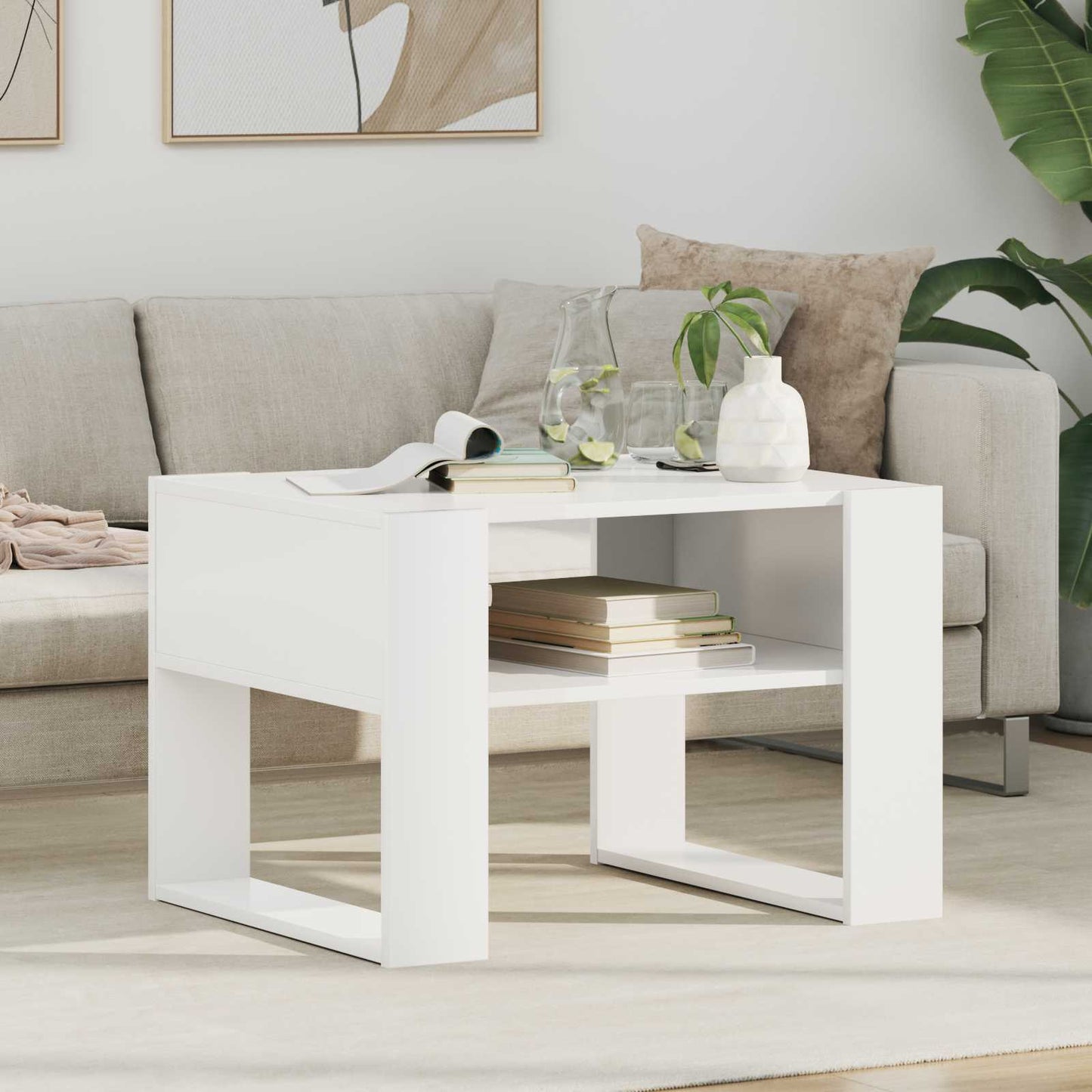 Kaffebord med lagring Hvit 66 x 53 x 45 cm Konstruert tre