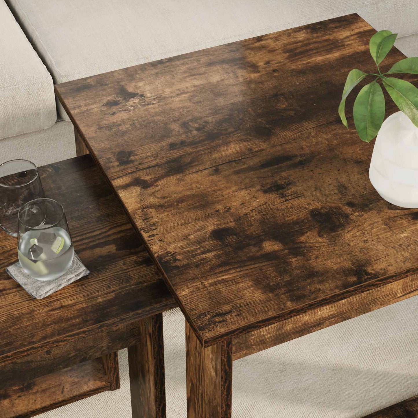 Kaffebord Sett 2 pcs Røkt eik Konstruert tre