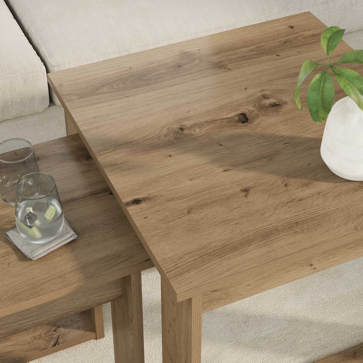 Kaffebord Sett 2 pcs Artisan Eik Konstruert tre