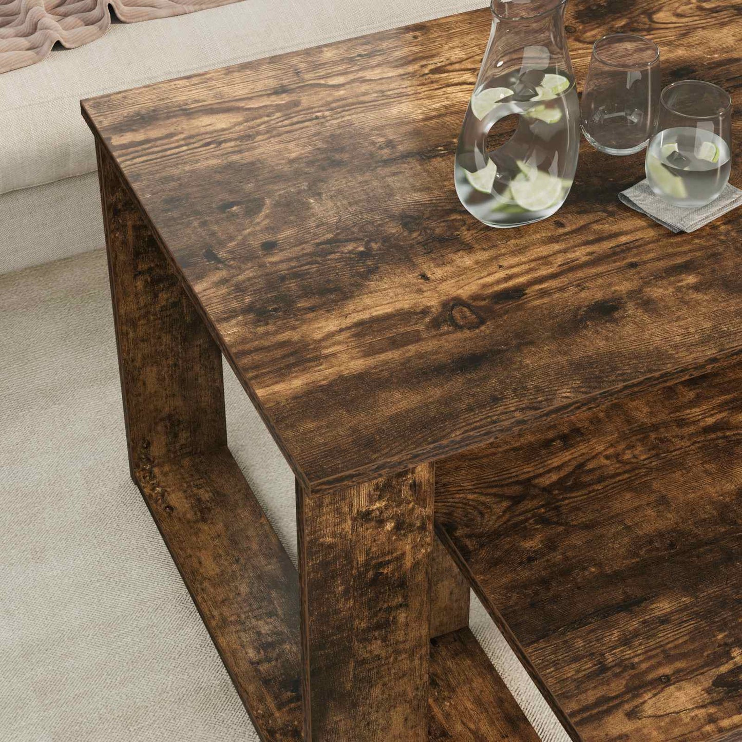Kaffebord Sett 2 pcs Røkt eik Konstruert tre
