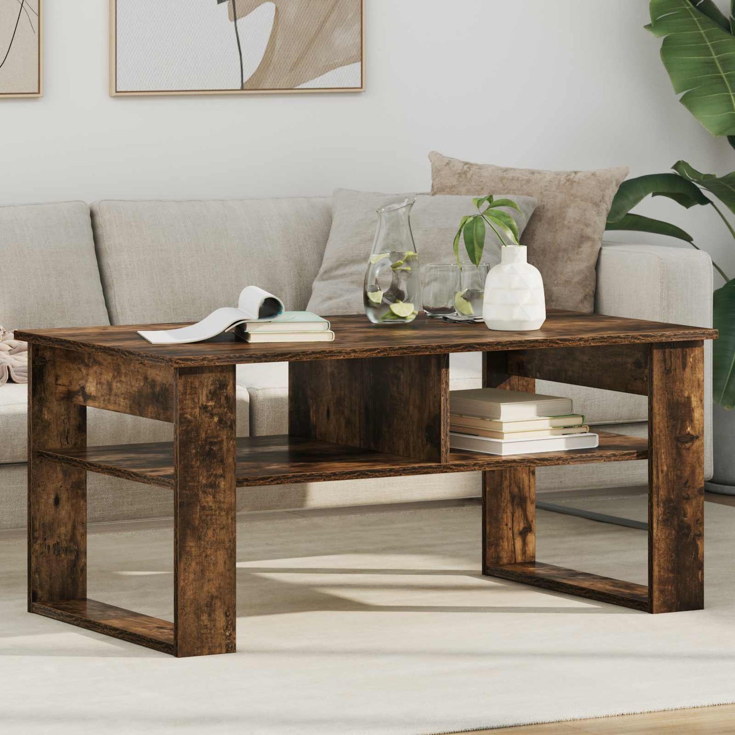 Kaffebord med lagring Røkt eik 96 x 54 x 44 cm Konstruert tre