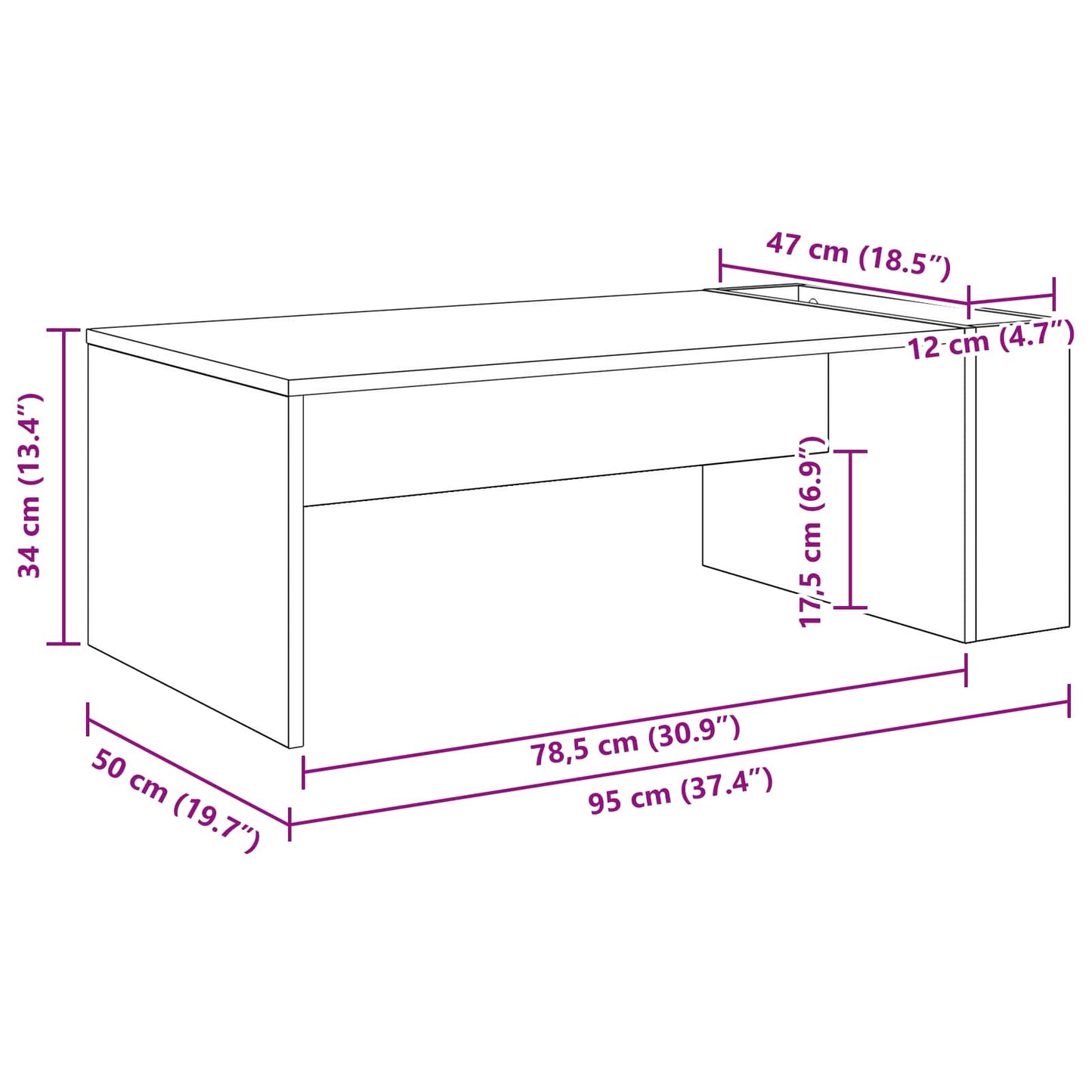 Kaffebord Hvit 95 x 50 x 34 cm Konstruert tre