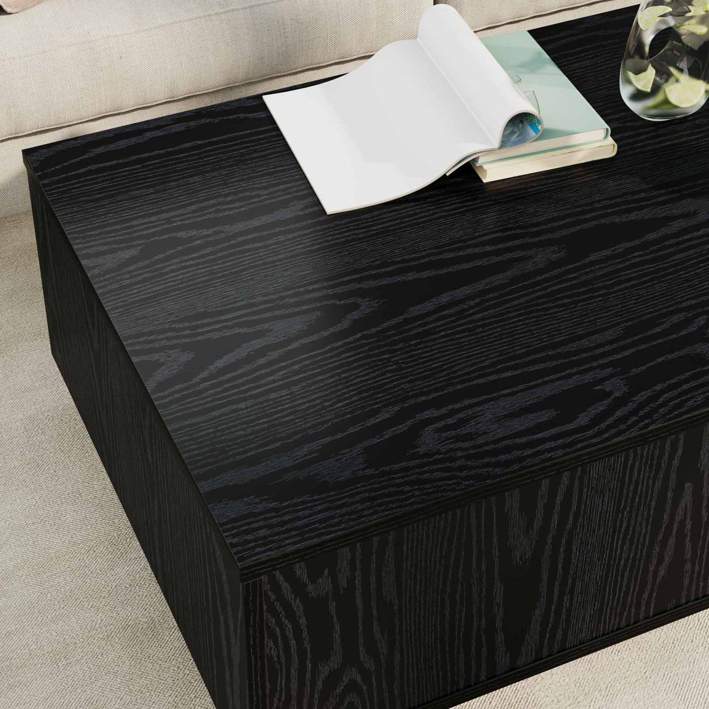 Kaffebord med skuff Svart Eik 95 x 55 x 31 cm Konstruert tre