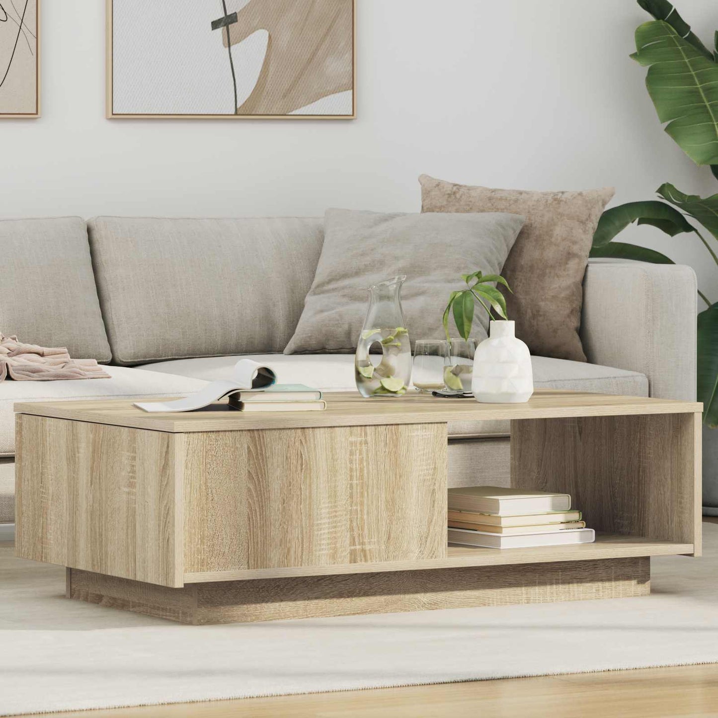 Kaffebord med skuff Sonoma eik 95 x 55 x 31 cm Konstruert tre