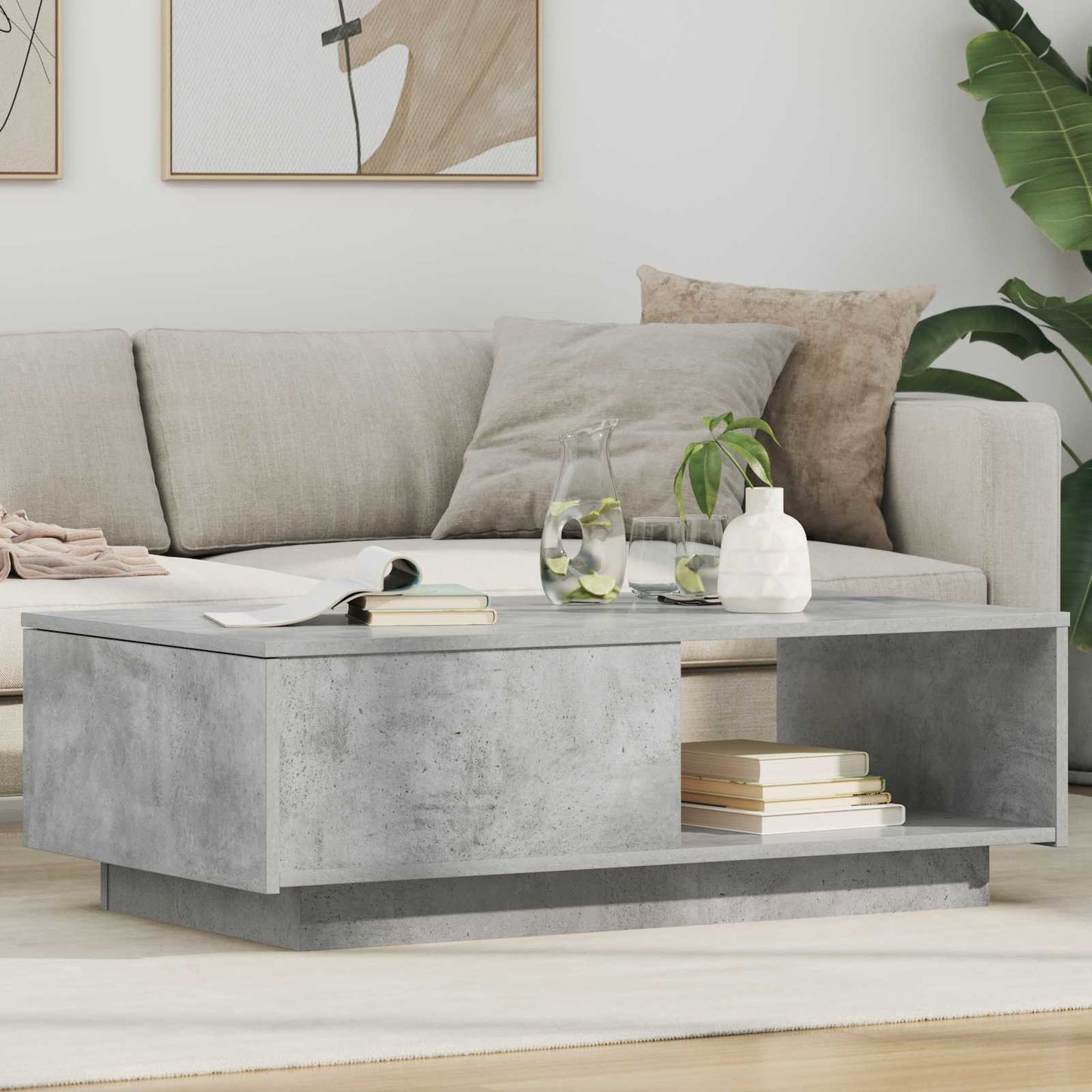 Kaffebord med skuff Betonggrå 95 x 55 x 31 cm Konstruert tre
