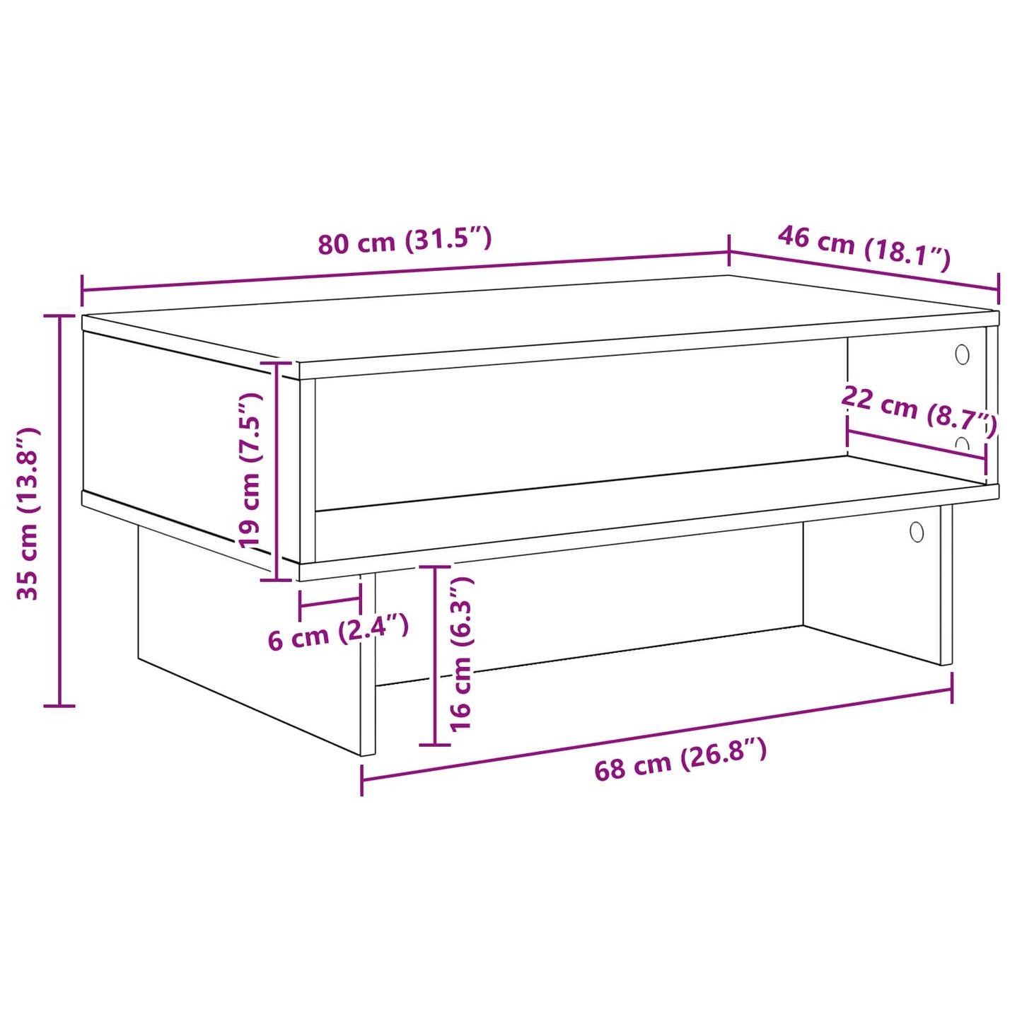 Kaffebord Hvit 80 x 46 x 35 cm Konstruert tre