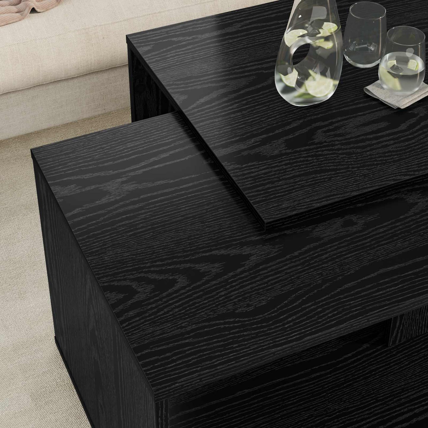 Kaffebord Sett 2 pcs Svart Eik Konstruert tre