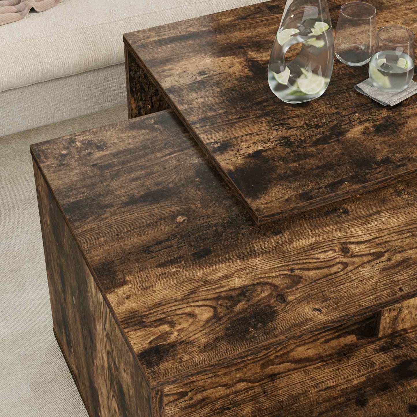 Kaffebord Sett 2 pcs Røkt eik Konstruert tre