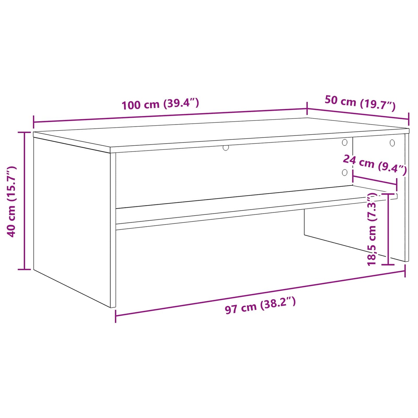 Kaffebord Betonggrå 100 x 50 x 40 cm Konstruert tre vidaXL