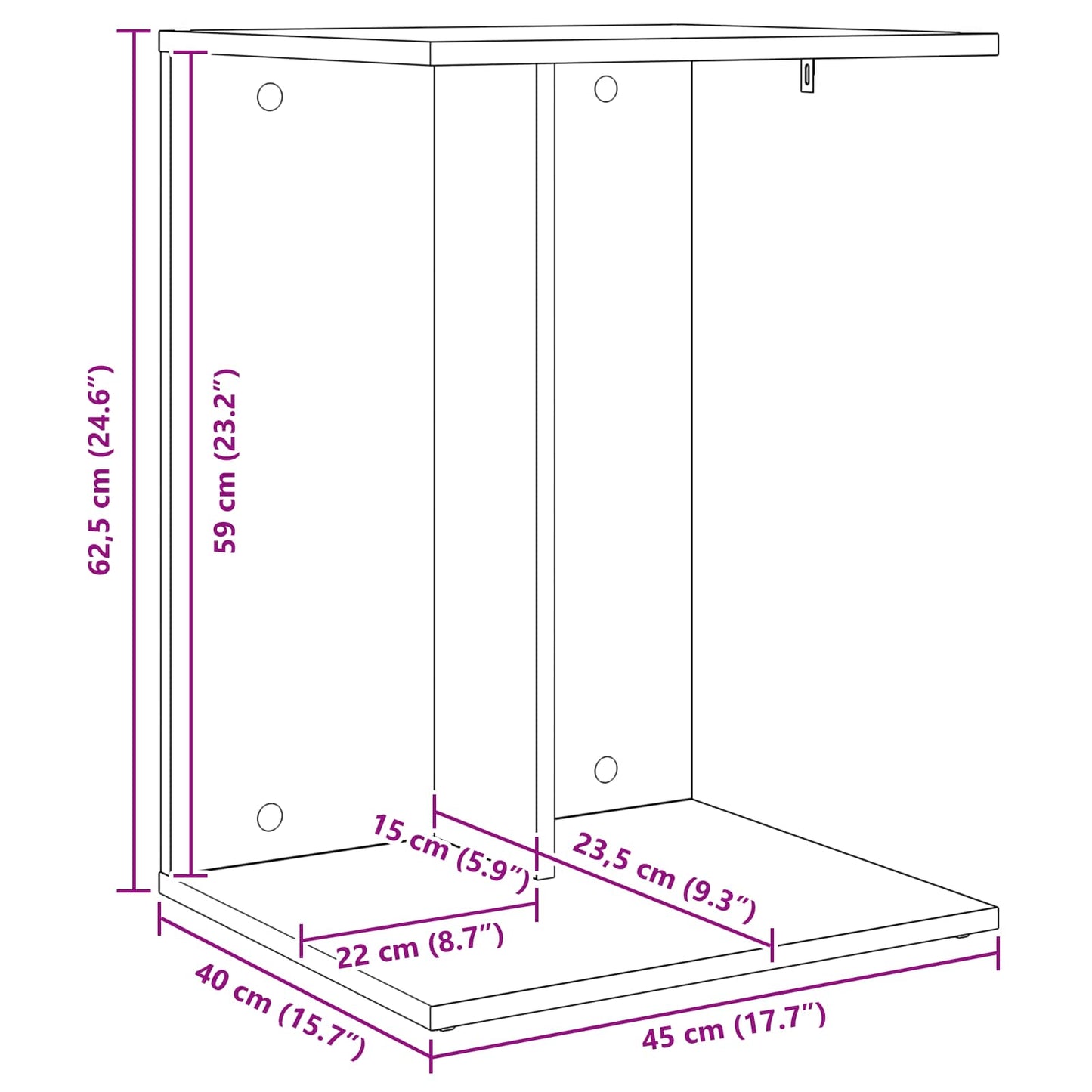 Sidetabell Svart Eik 45 x 40 x 62,5 cm Konstruert tre
