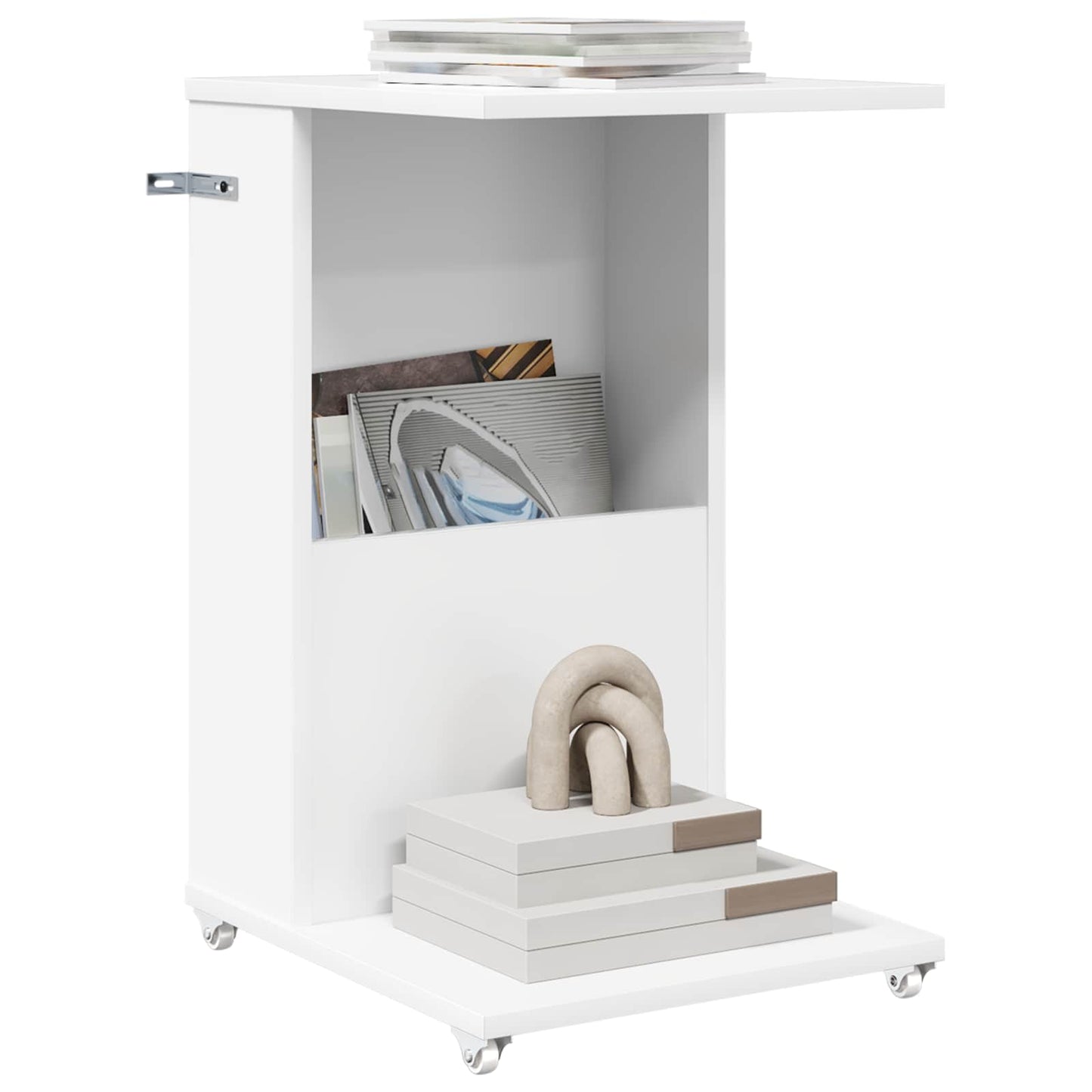 Sidetabell med hjul Hvit 40 x 35 x 60 cm Konstruert tre