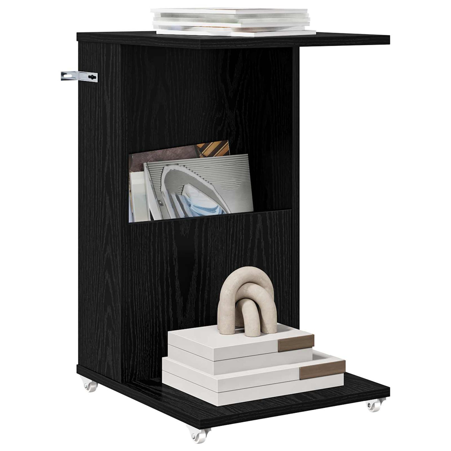 Sidetabell med hjul Svart Eik 40 x 35 x 60 cm Konstruert tre