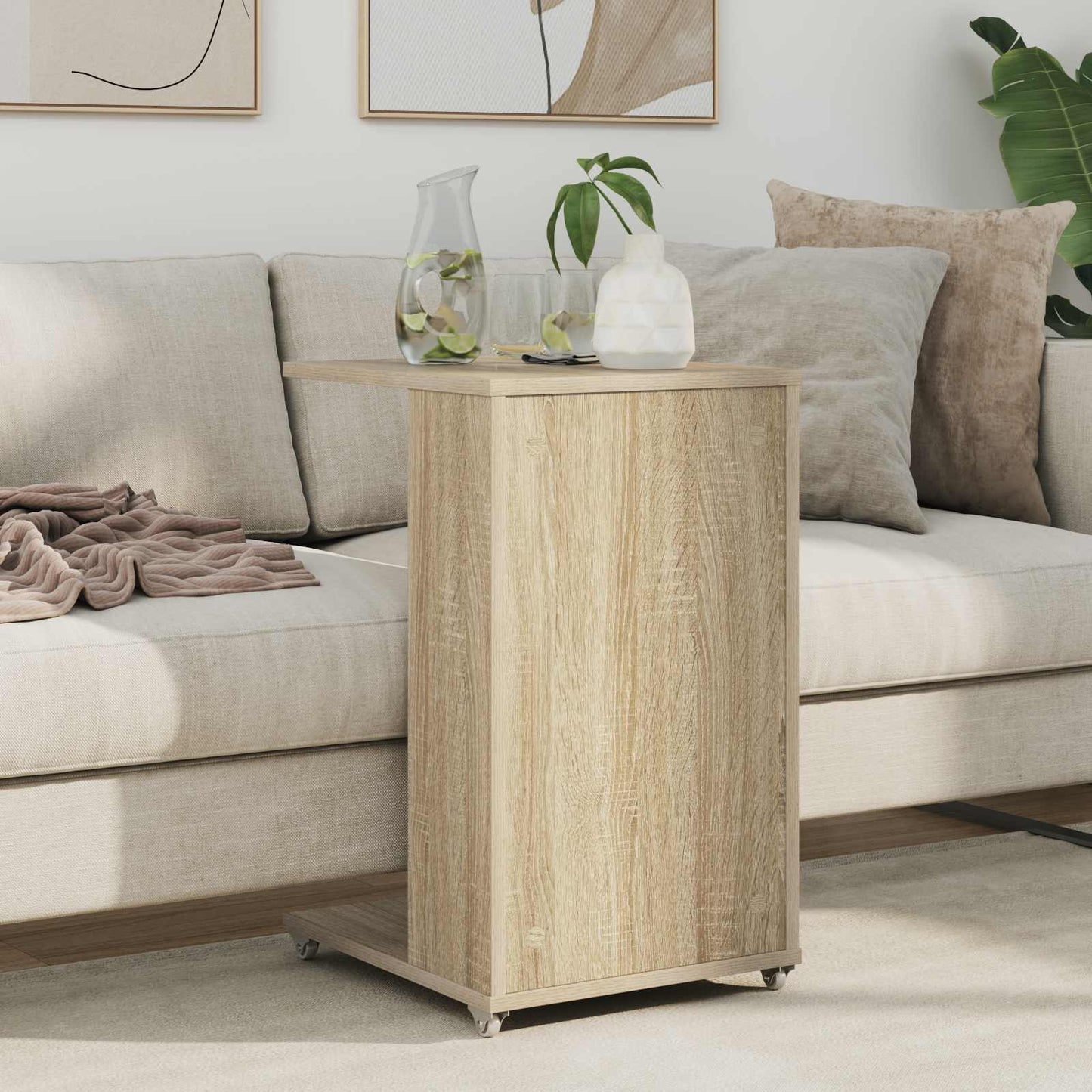 Sidetabell med hjul Sonoma eik 40 x 35 x 60 cm Konstruert tre