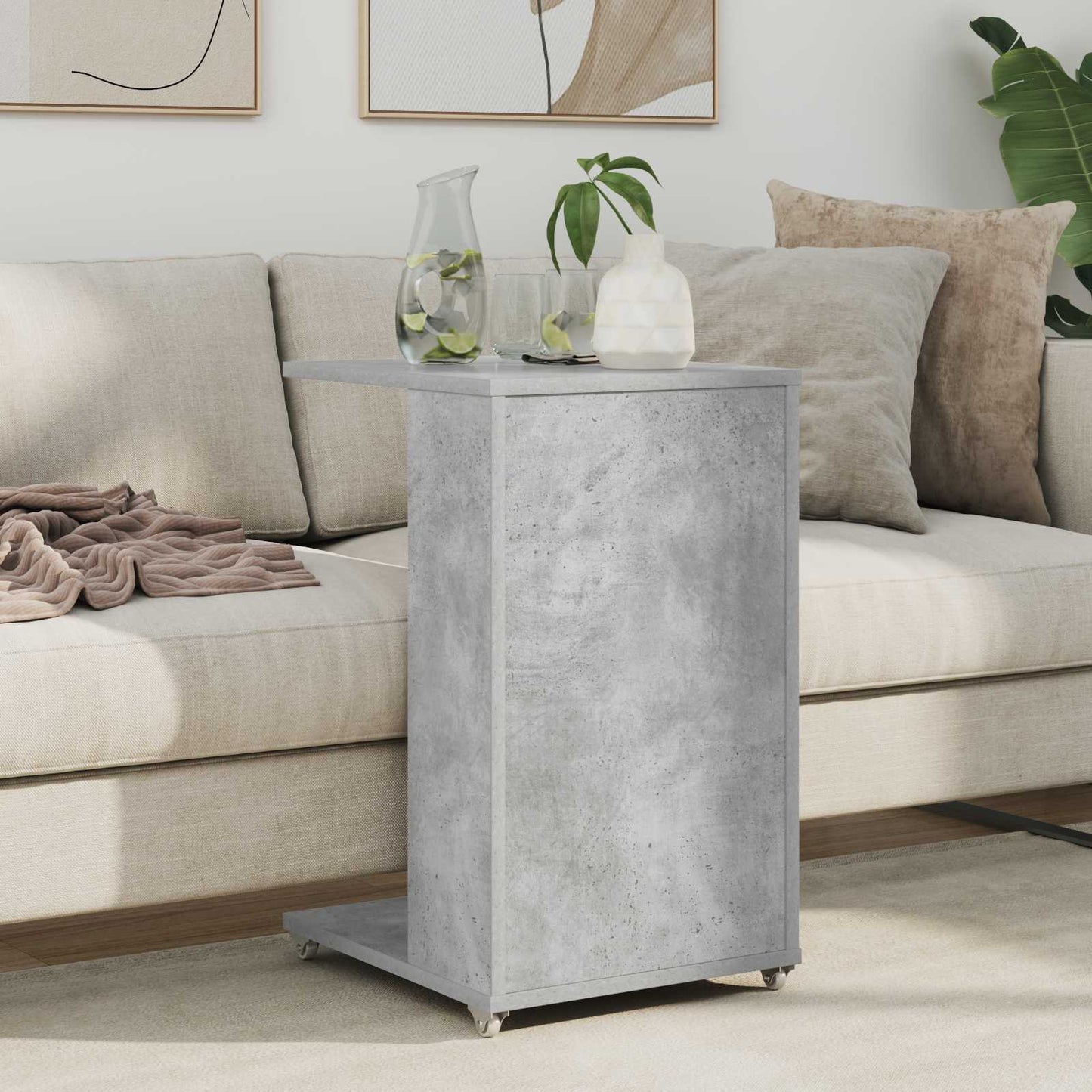 Sidetabell med hjul Betonggrå 40 x 35 x 60 cm Konstruert tre