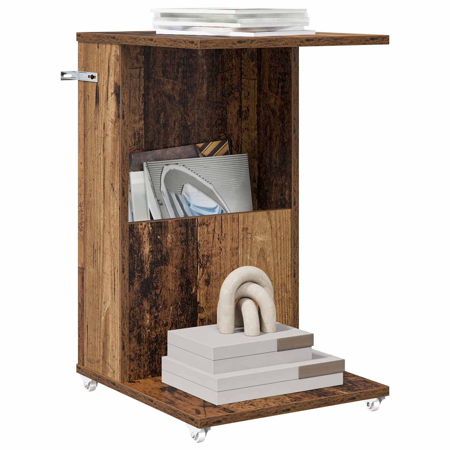 Sidetabell med hjul Gammelt tre 40 x 35 x 60 cm Konstruert tre