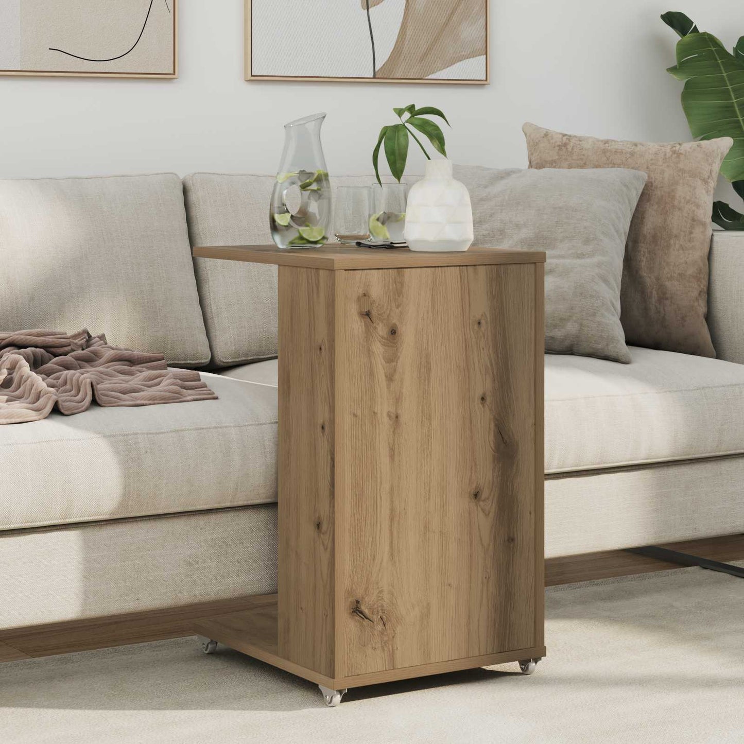 Sidetabell med hjul Artisan Eik 40 x 35 x 60 cm Konstruert tre
