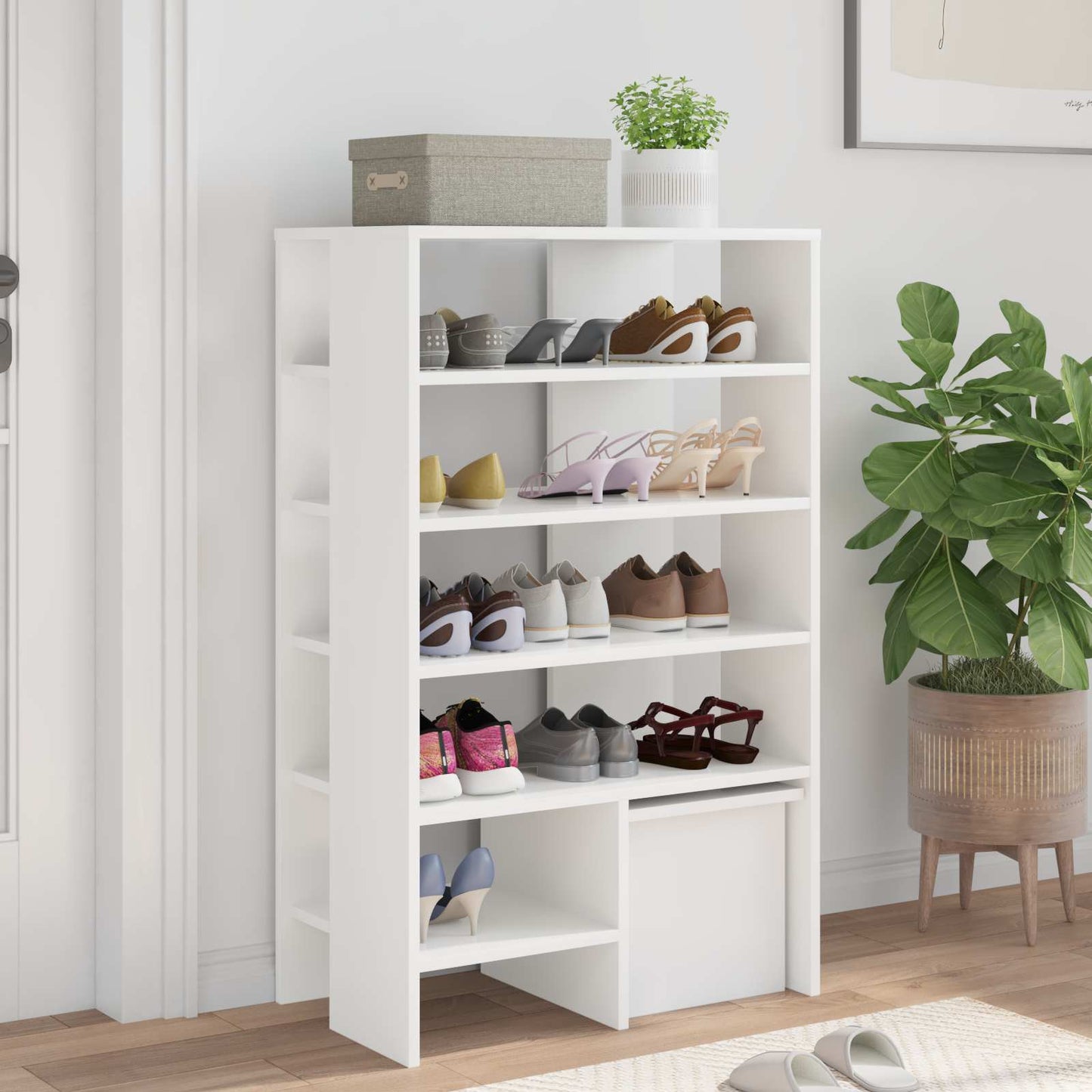 Sko Skap med hylle med lagring 2 pcs Hvit Konstruert tre