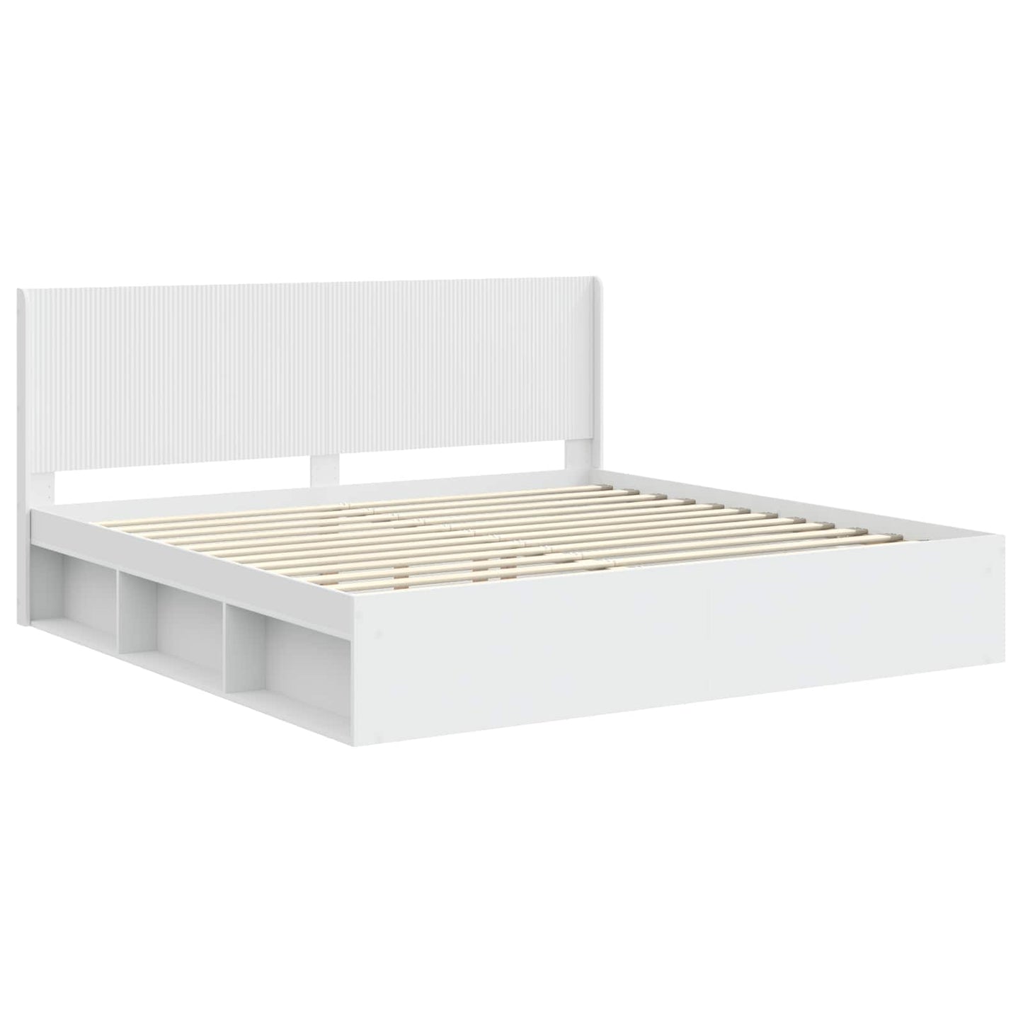 Sengramme med oppbevaring og hodegavl Hvit 200 x 200 cm