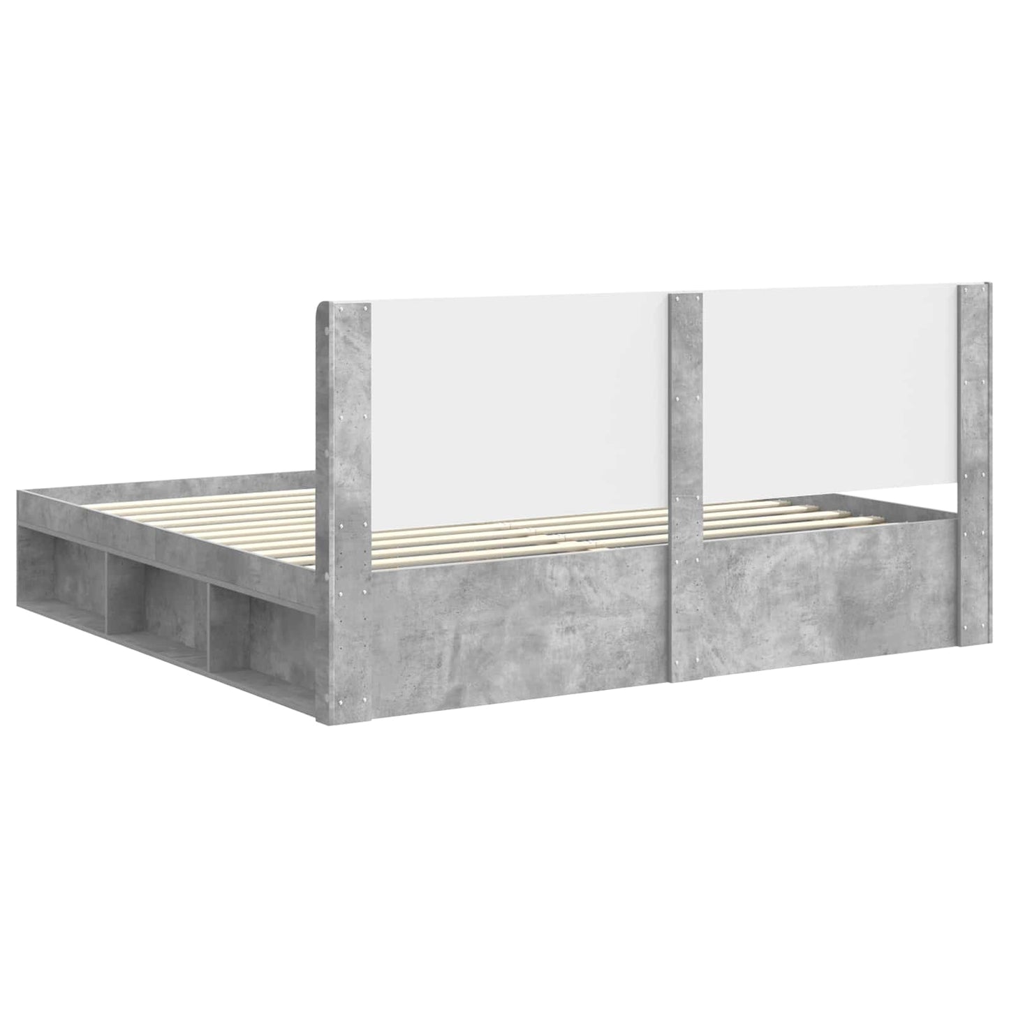 Sengramme med oppbevaring og hodegavl Betonggrå 180 x 200 cm