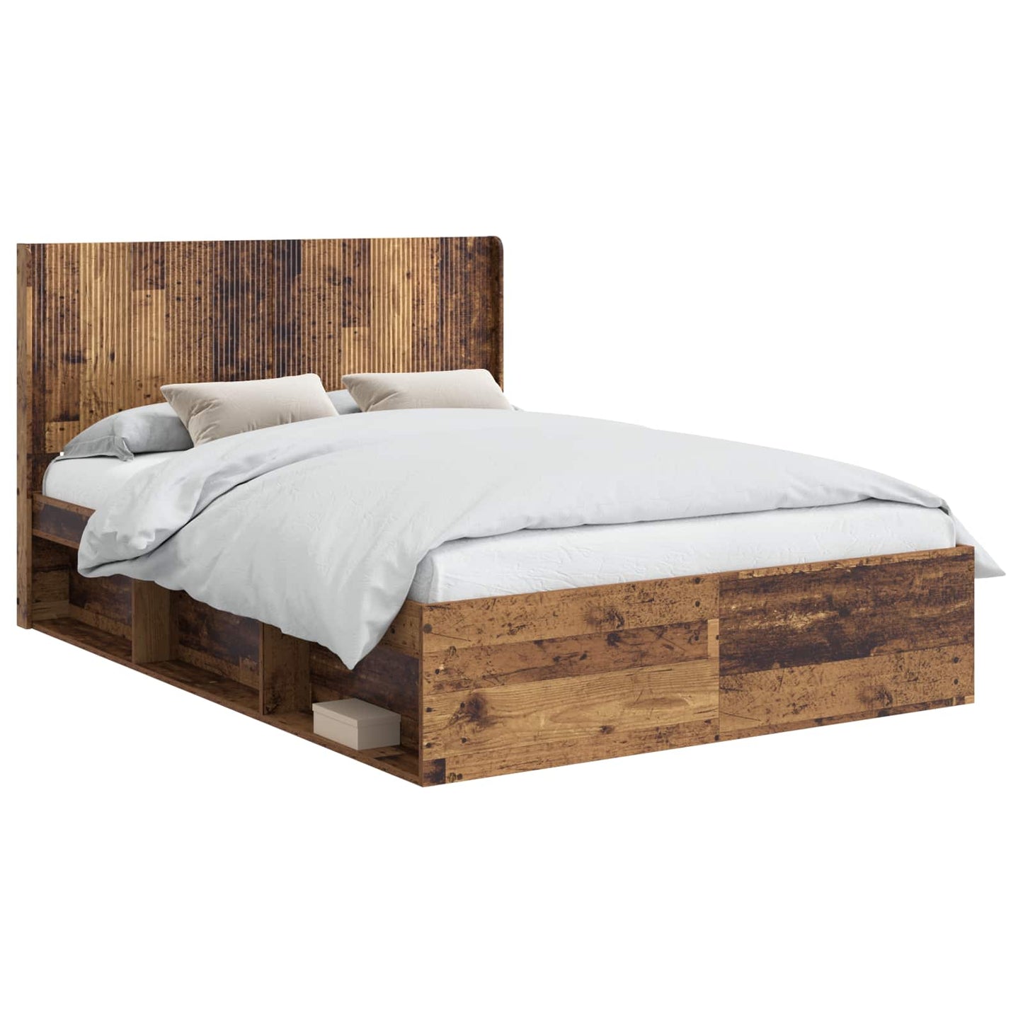 Sengramme med oppbevaring og hodegavl Gammelt tre 135 x 190 cm