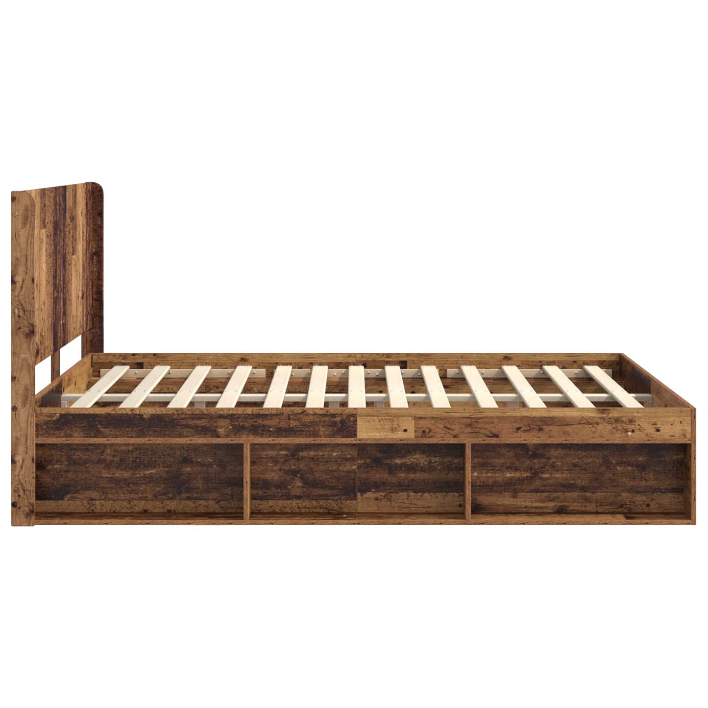 Sengramme med oppbevaring og hodegavl Gammelt tre 135 x 190 cm