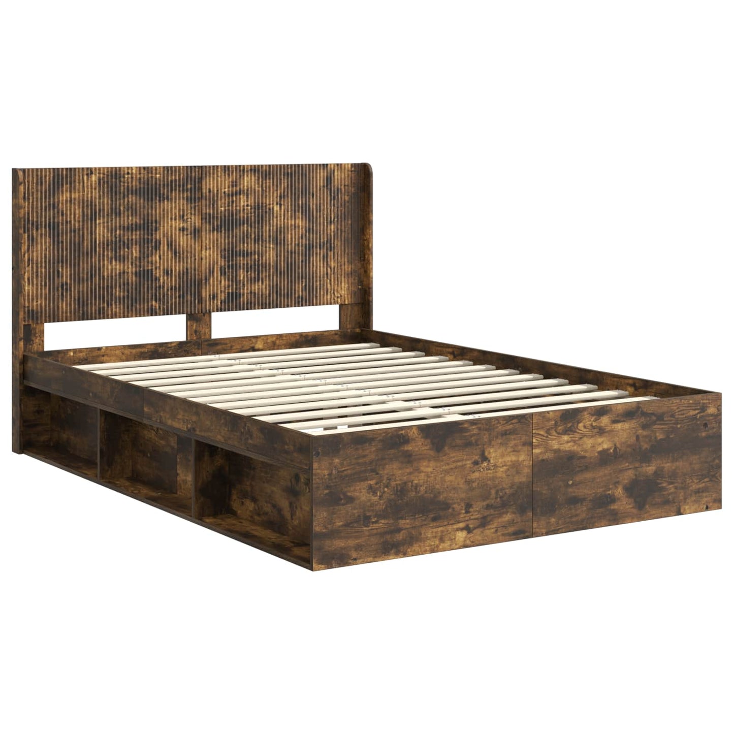 Sengramme med oppbevaring og hodegavl Røkt Eik 120 x 200 cm