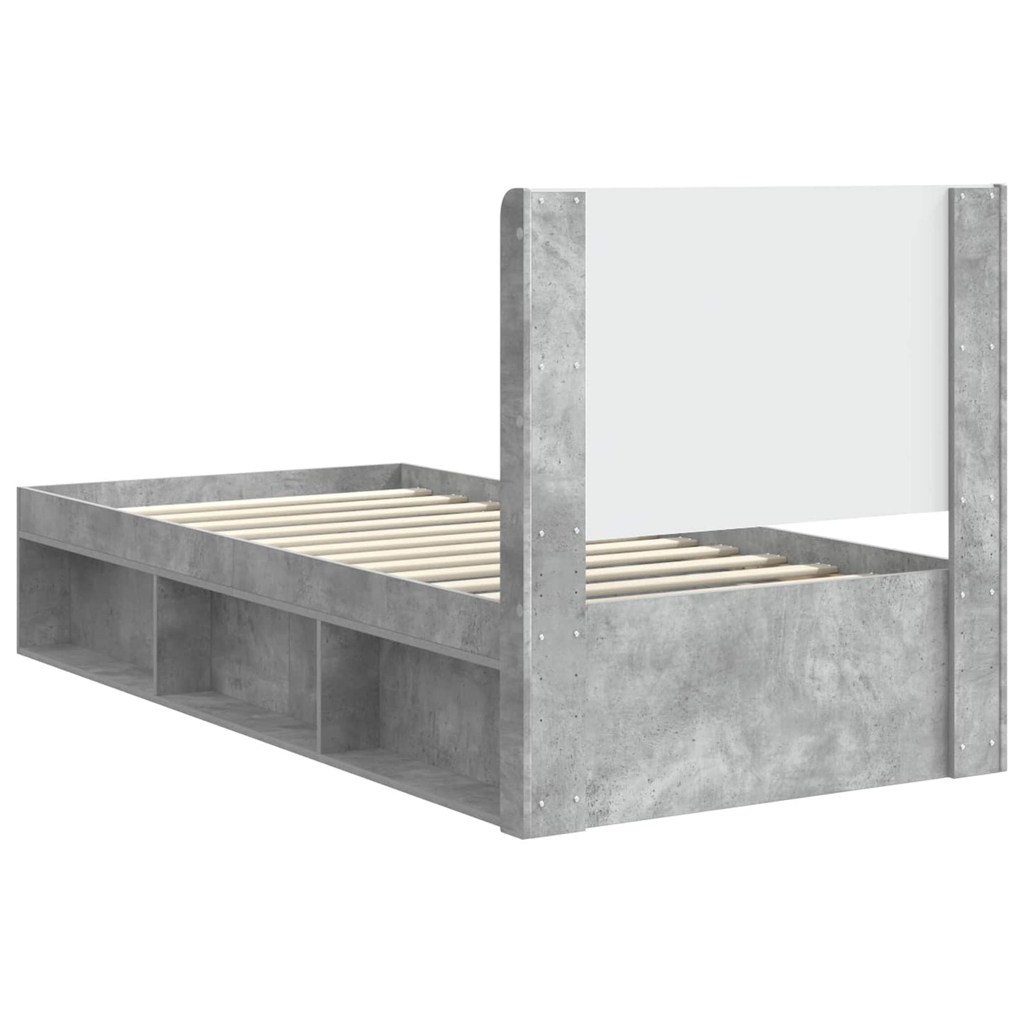 Sengramme med oppbevaring og hodegavl Betonggrå 90 x 200 cm
