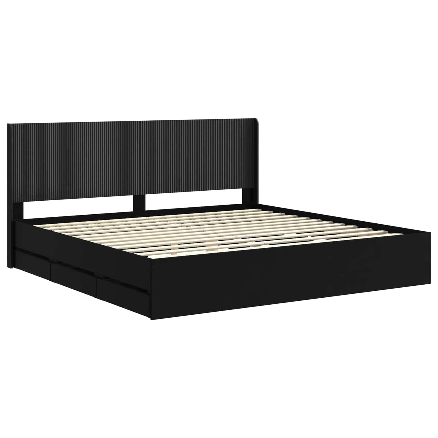 Sengramme med oppbevaring og hodegavl Svart 200 x 200 cm