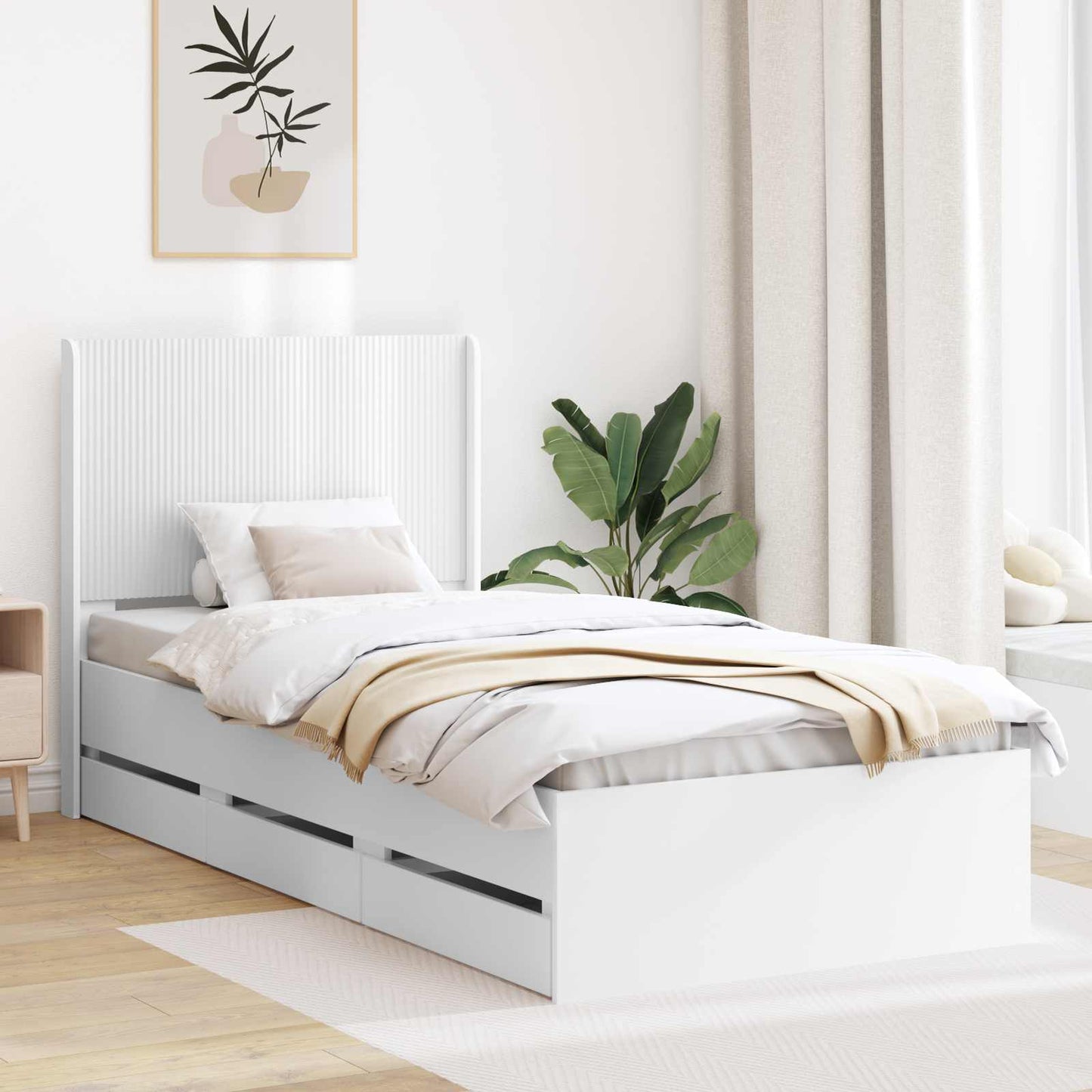 Sengramme med oppbevaring og hodegavl Hvit 100 x 200 cm