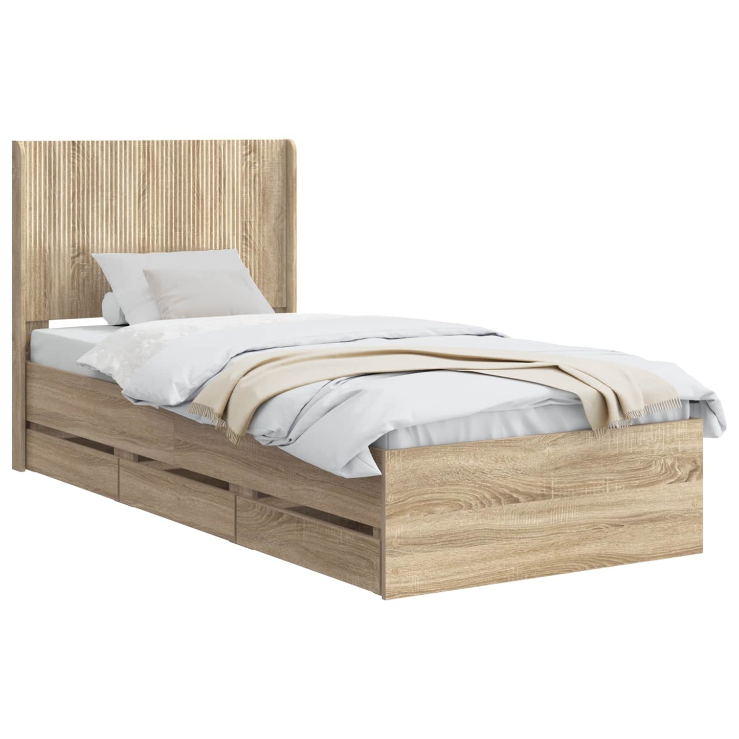 Sengramme med oppbevaring og hodegavl Sonoma eik 75 x 190 cm