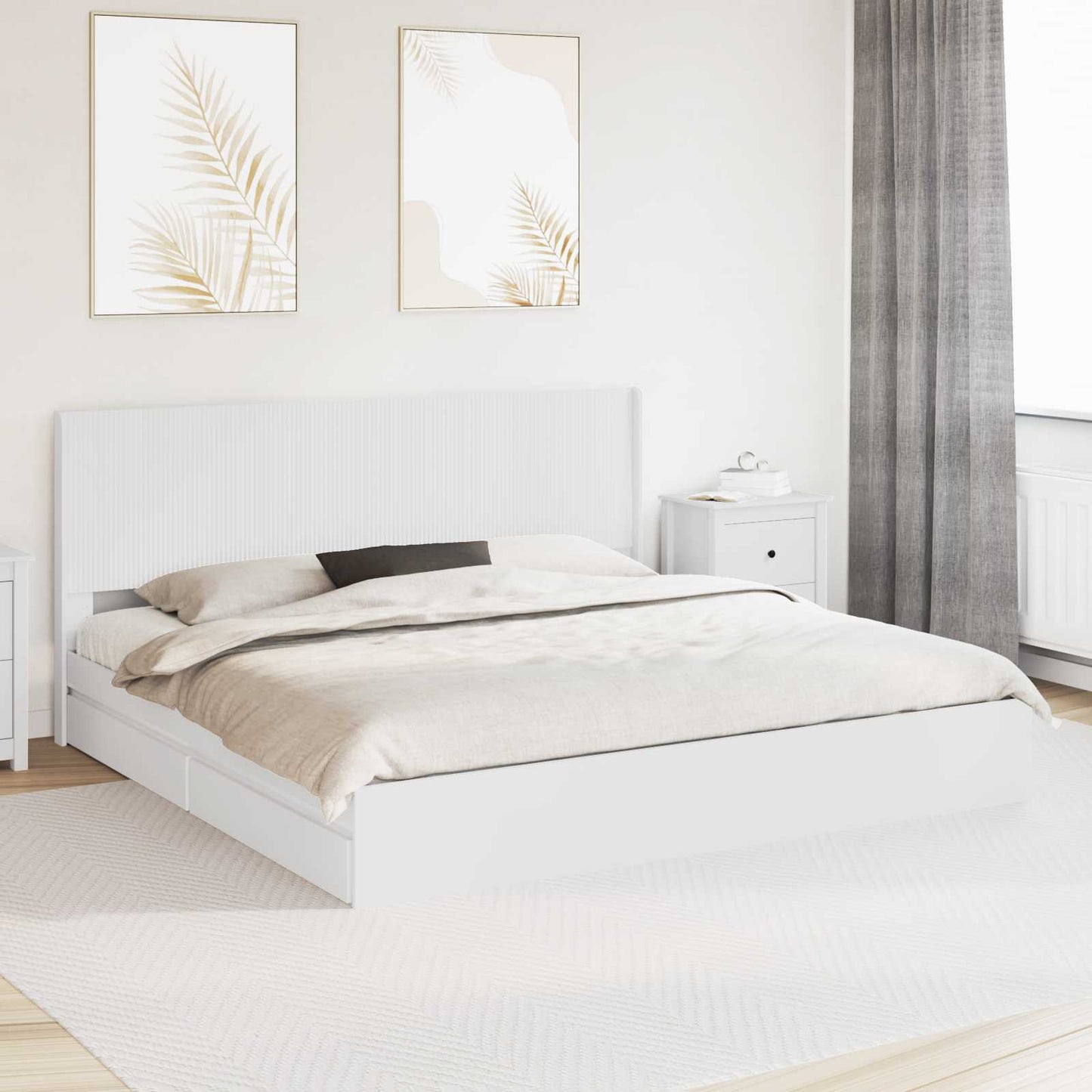 Sengramme med oppbevaring og hodegavl Hvit 180 x 200 cm