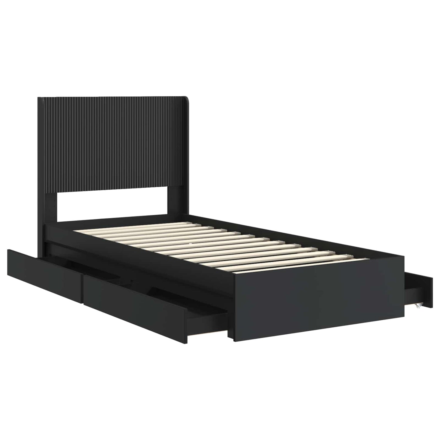 Sengramme med oppbevaring og hodegavl Svart 75 x 190 cm